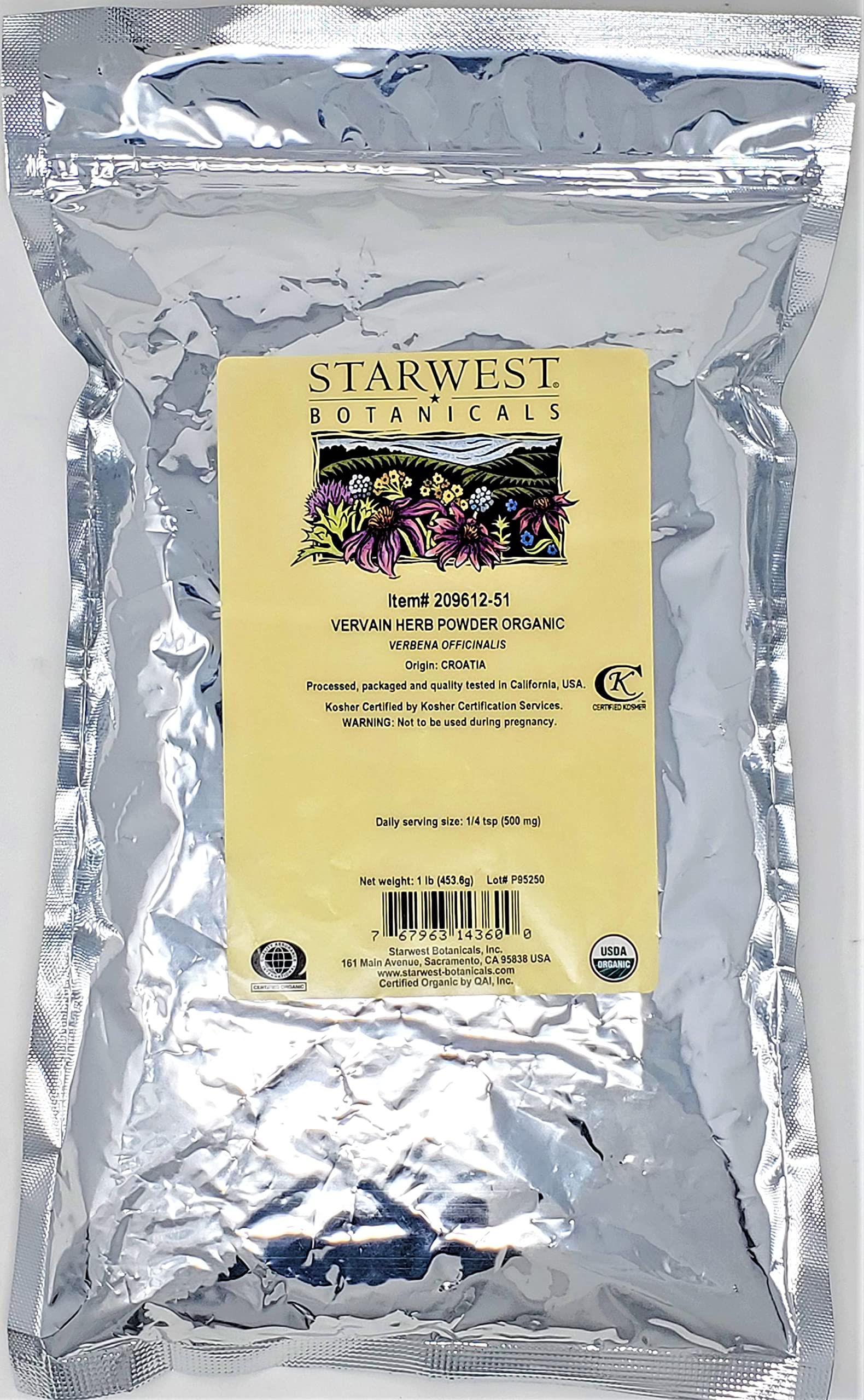 Starwest Botanicals Organic Vervain Herb Powder, 16