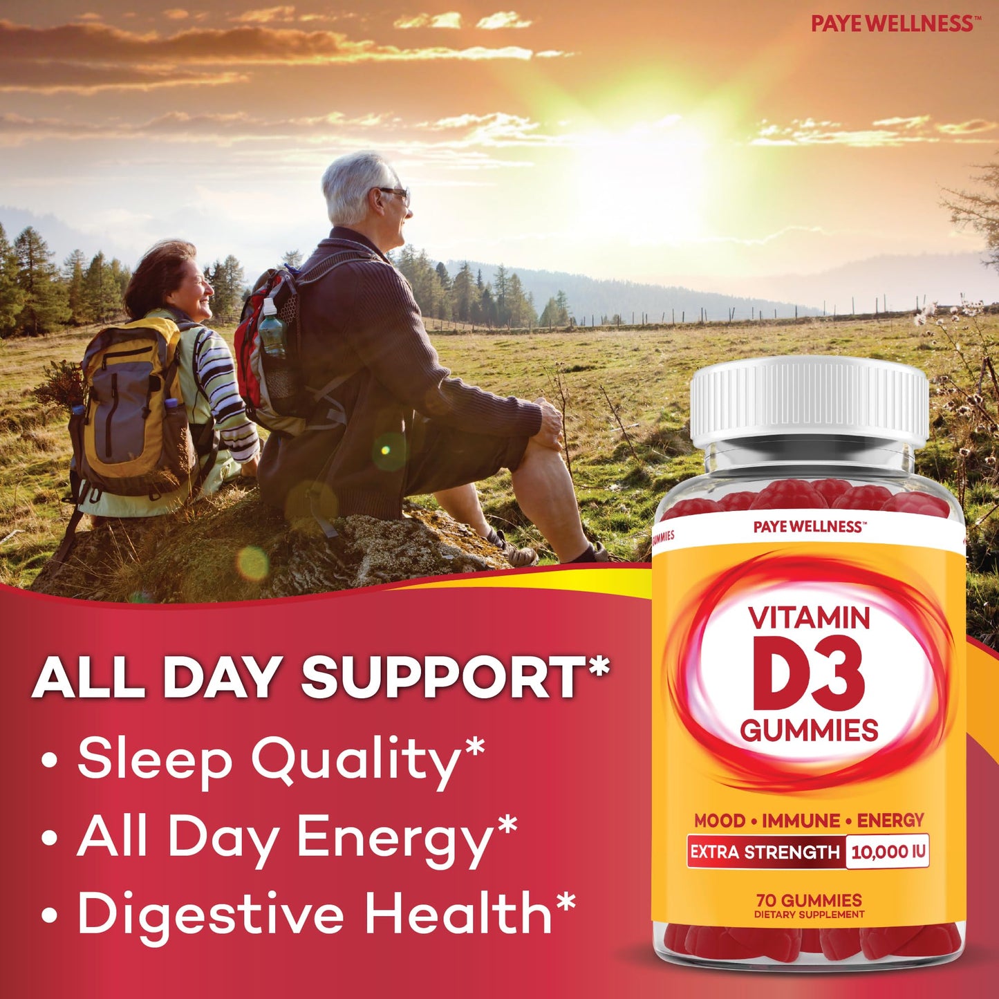 PAYÉ Vitamin D Gummies D3, 10,000 IU (250 mcg) per Serving, Dietary Supplement for Bone, Teeth, Muscle and Immune Health, 210 Count