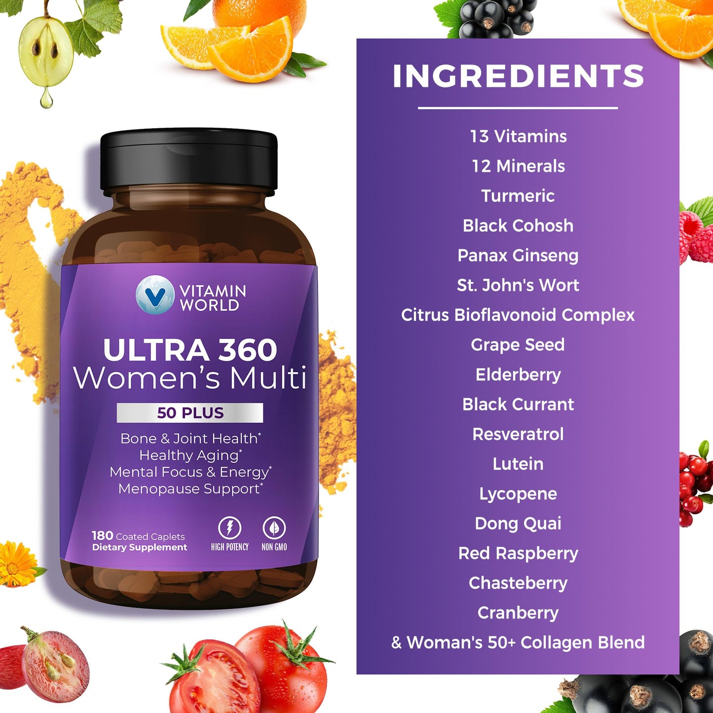 Vitamin World Ultra 360 Multivitamin for Women 50 Plus Caplets, 180 Count