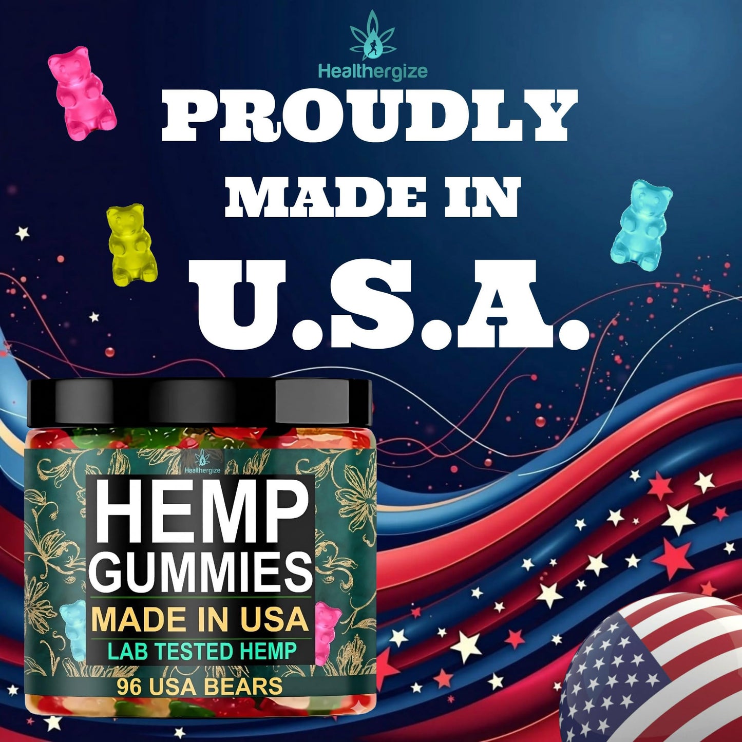 Healthergize Hemp Gummies for Sleep and Calm Relaxation Chewable, 96 Count