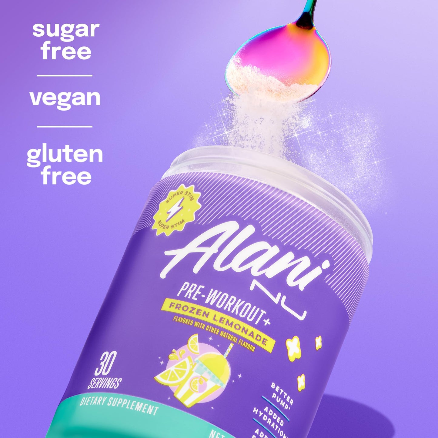 Alani Nu Pre Workout+ Powder Frozen Lemonade Extra Boost Sugar Free 300mg Caffeine L-Theanine Beta-Alanine Citrulline 13.8 oz