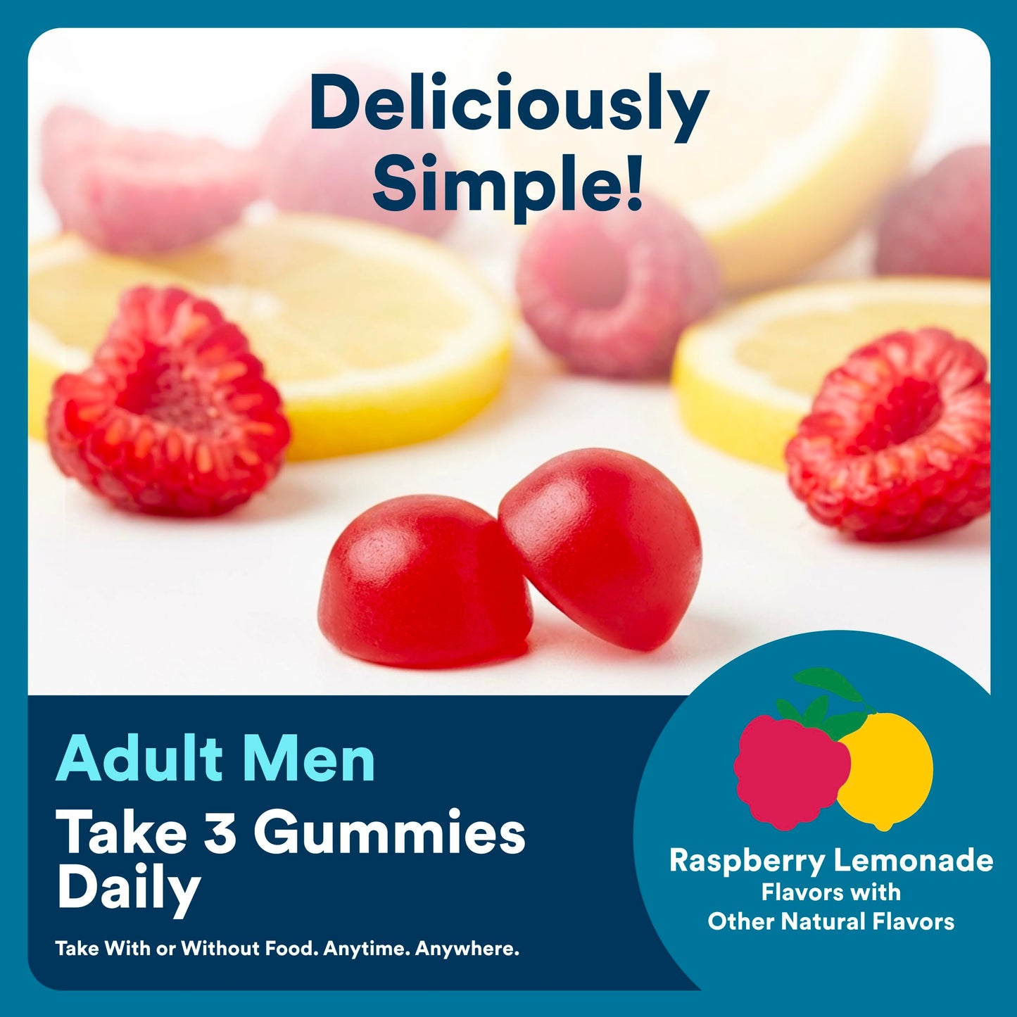 SmartyPants Men's Multivitamin Gummies with Omega 3 DHA/EPA, Methylfolate, Vitamin D3, C, B12, B6, A, K, Zinc, Raspberry Lemonade Flavor, 1 Count