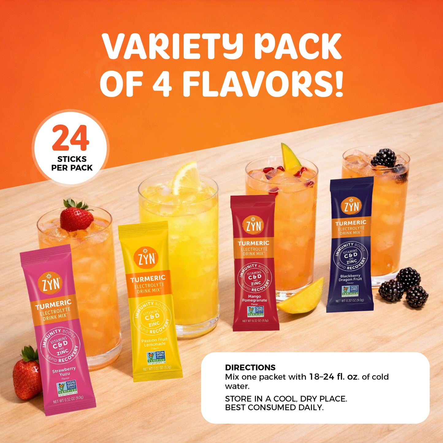 ZYN Turmeric & Electrolyte Packets for Hydration Variety Pack Powder