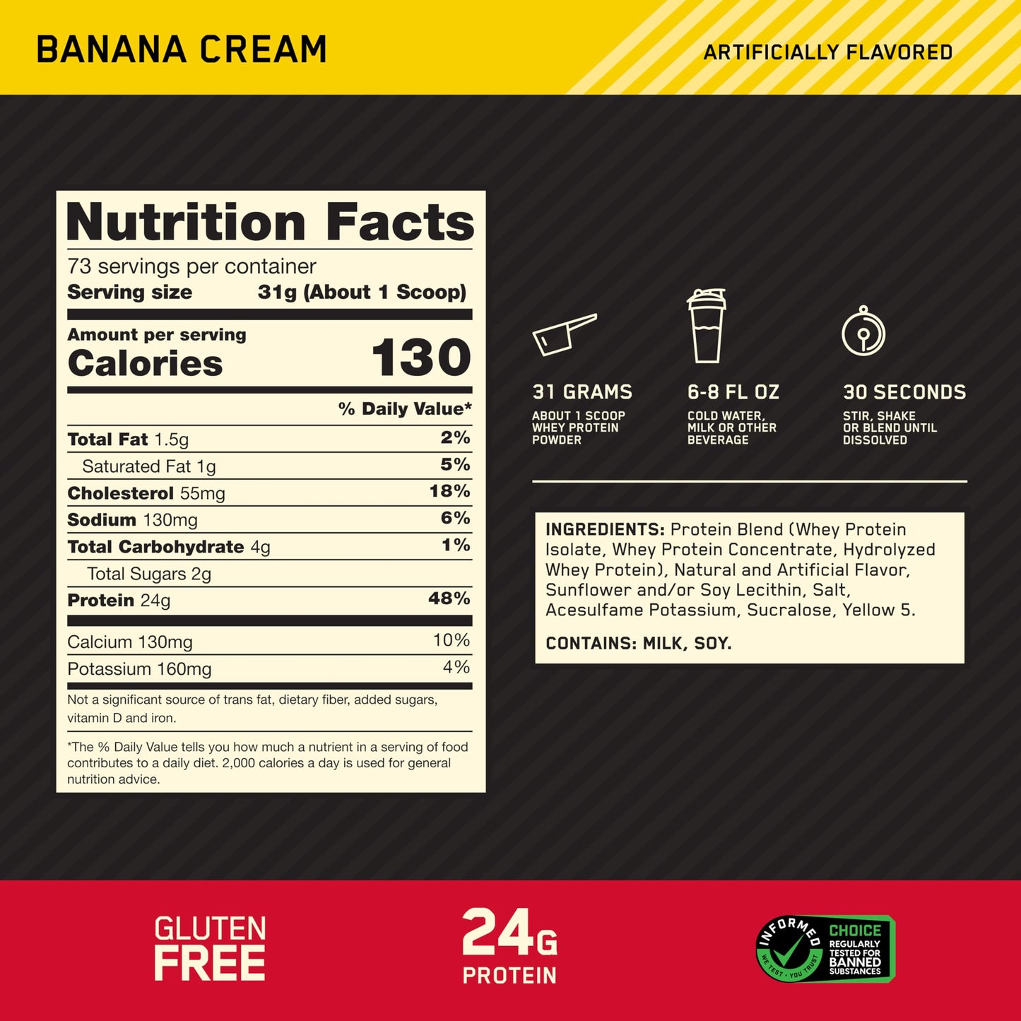 Optimum Nutrition Gold Standard 100% Whey Protein Powder Banana Cream 5 Pound 80 Servings