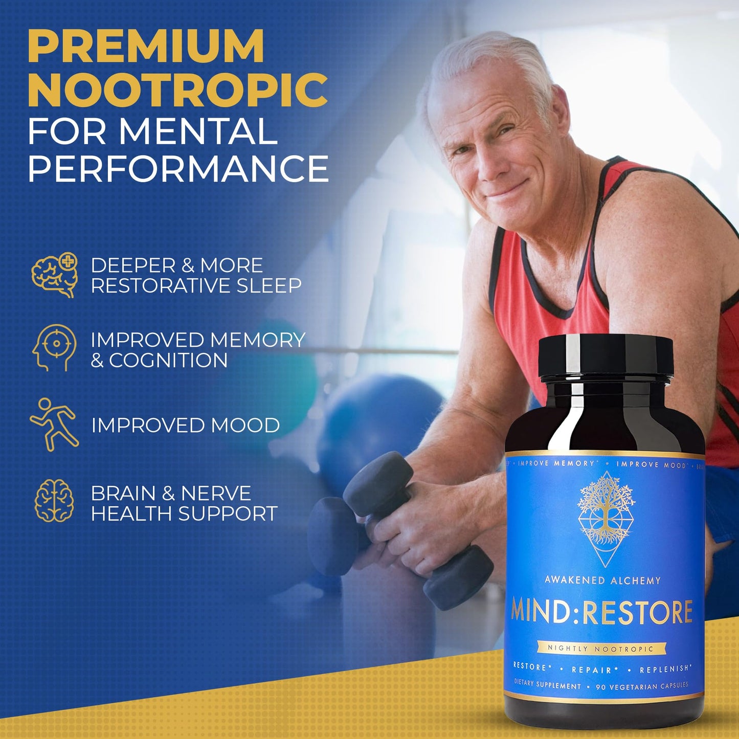 Awakened Alchemy MIND:RESTORE Premium Nighttime Nootropic Supplement Capsule, 90 Count