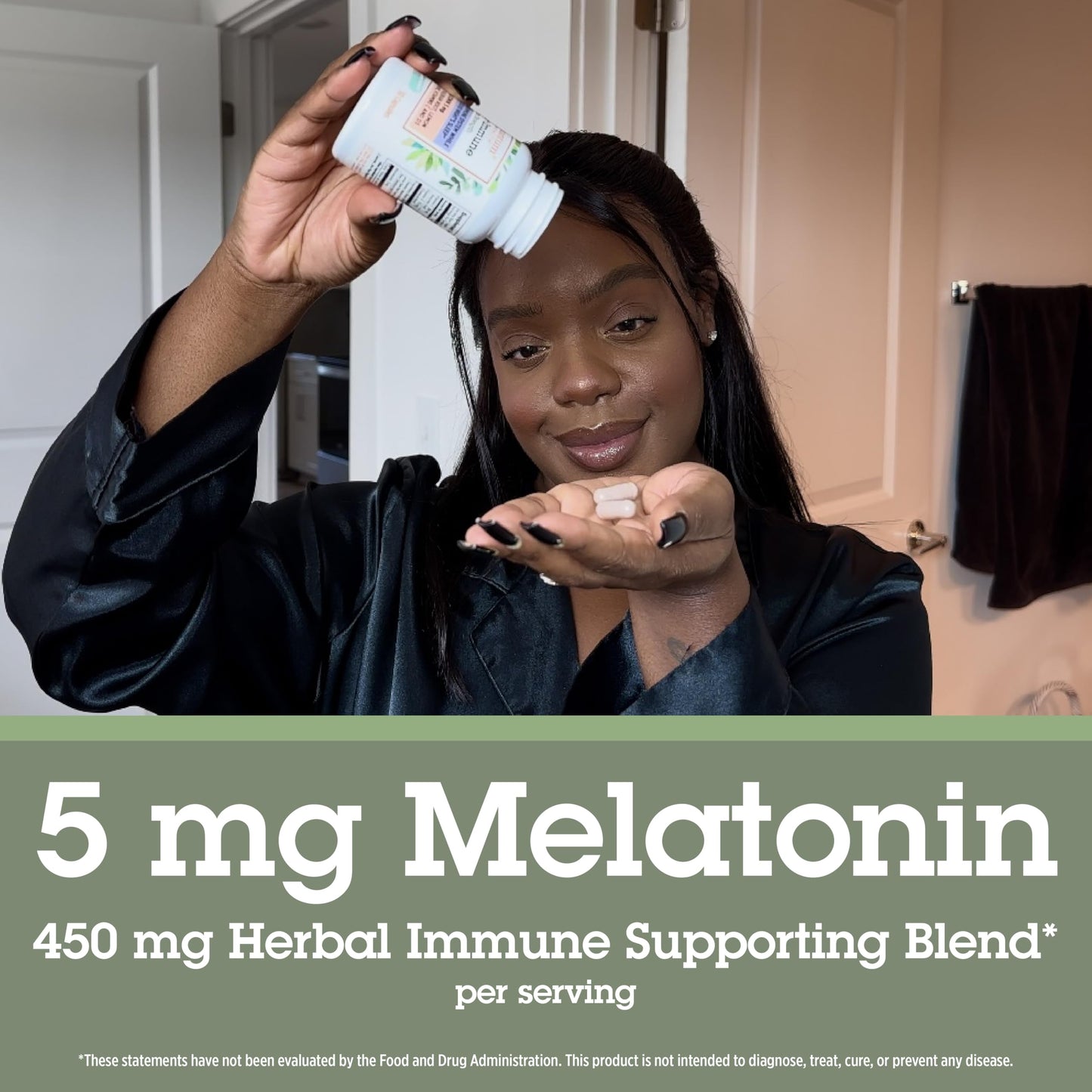 Quantum Sleep Immune Melatonin 5mg with L-Theanine, Valerian Root & Elderberry, Vitamin C & D Capsules, 30 Count
