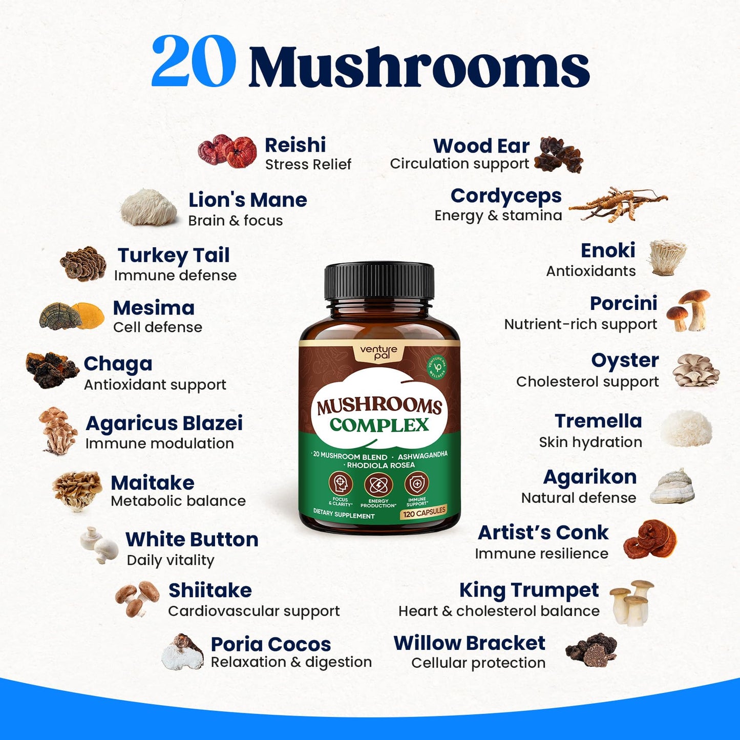 Venture Pal Mushroom Supplement Capsule 120 Count