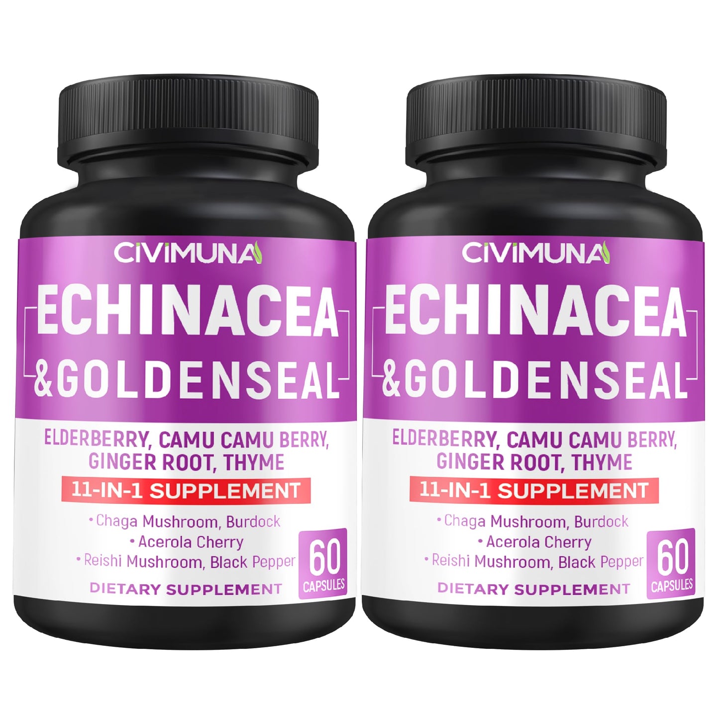 CIVIMUNA Echinacea Capsules with Goldenseal Root and Elderberry, 120 Capsules