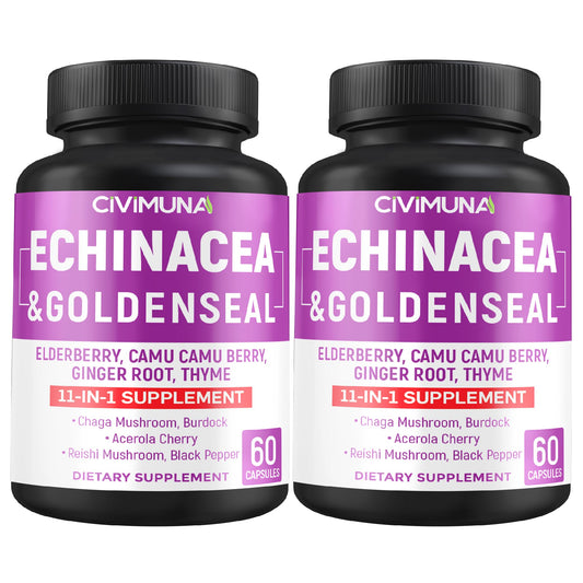 CIVIMUNA Echinacea Capsules with Goldenseal Root and Elderberry, 120 Capsules