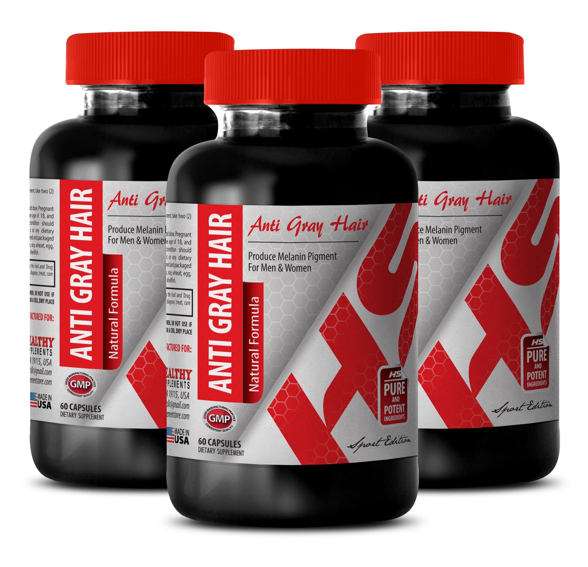 Healthy Supplements LLC Folic Acid with B12 - Anti Gray Hair Natural Formula - Skin and Nails Support, 60 Capsules