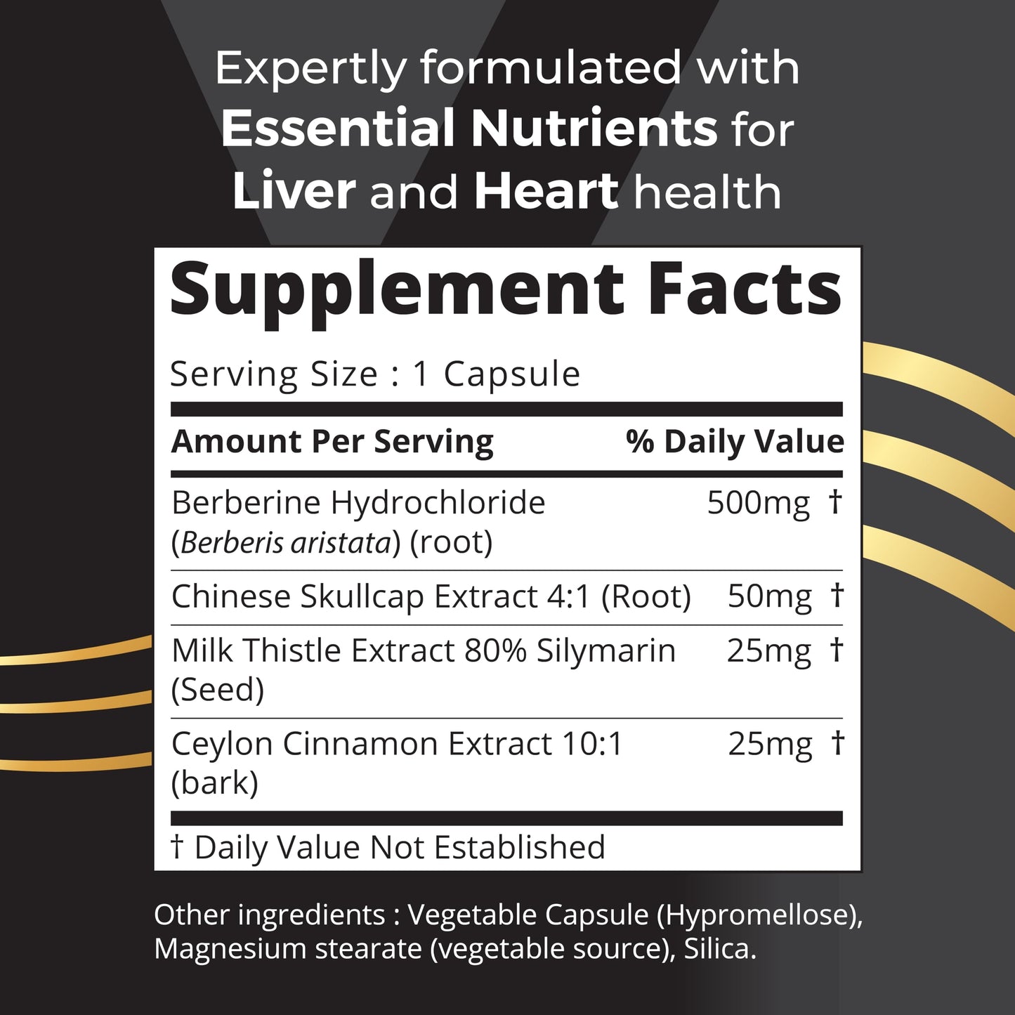 BerberX Berberine 500mg with Milk Thistle, Ceylon Cinnamon & Chinese Skullcap Capsules, 60 Count