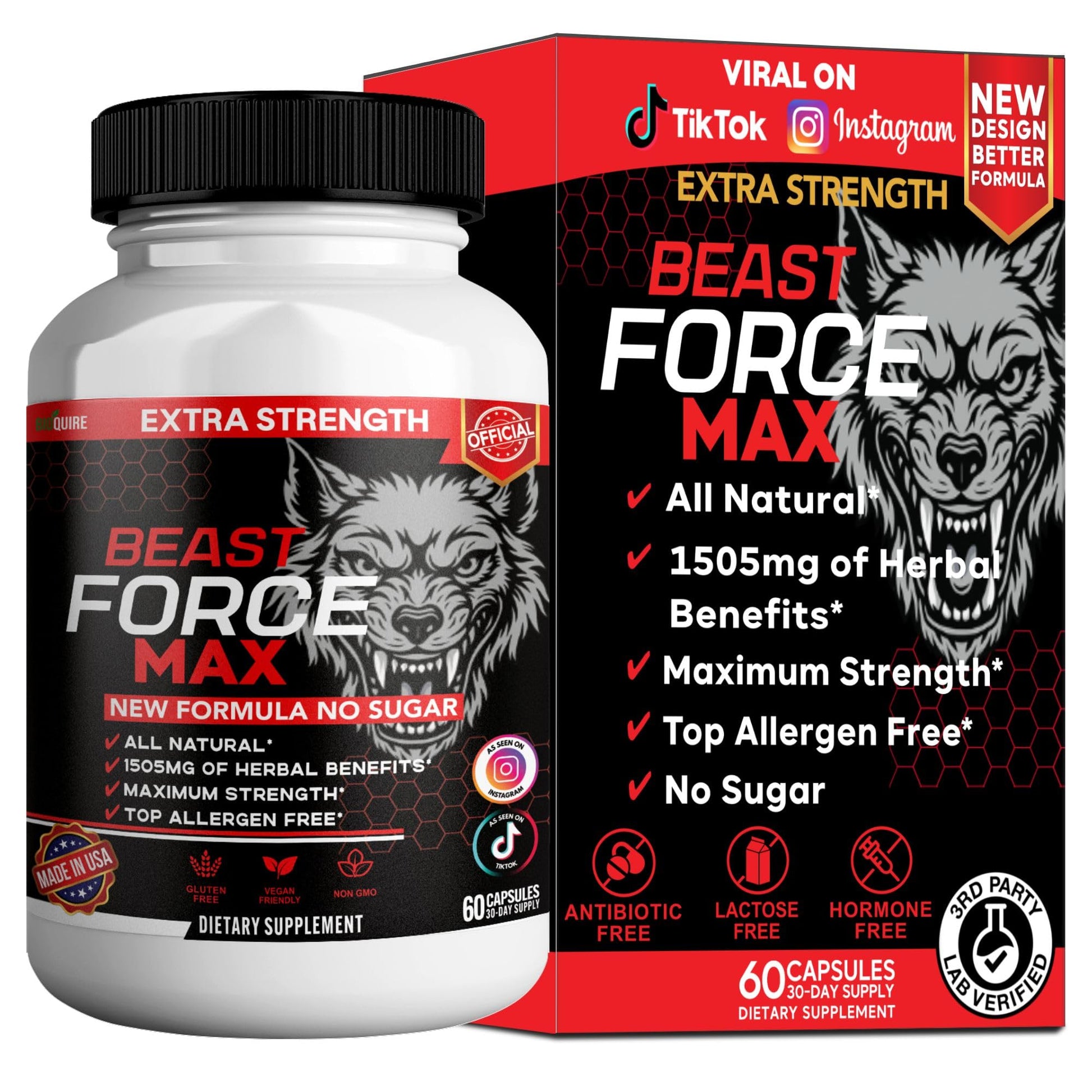 BIOQUIRE Beast Force Max Extra Strength Maca Root Complex Capsule, 60 Capsules