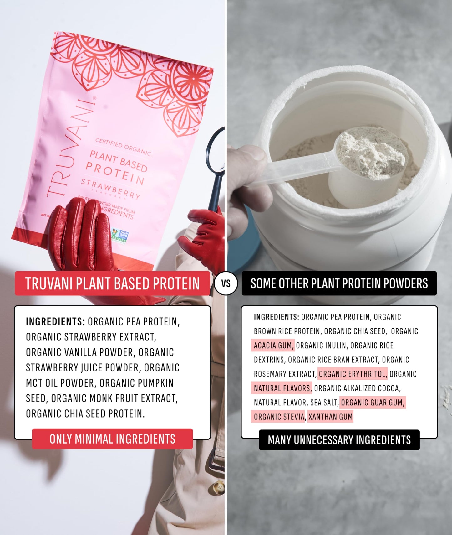 Truvani Vegan Pea Protein Powder Strawberry, 20 Servings