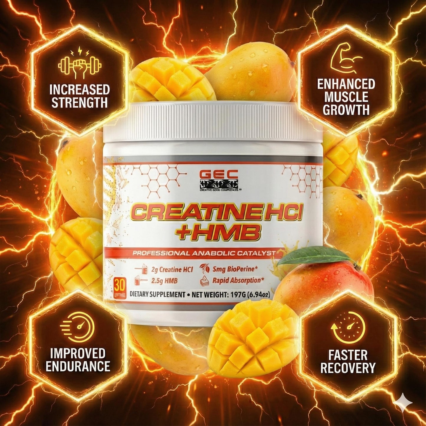 Genetic Edge Compounds Creatine HCl + HMB for Athletes Performance & Recovery Formula Powder 6.94 oz