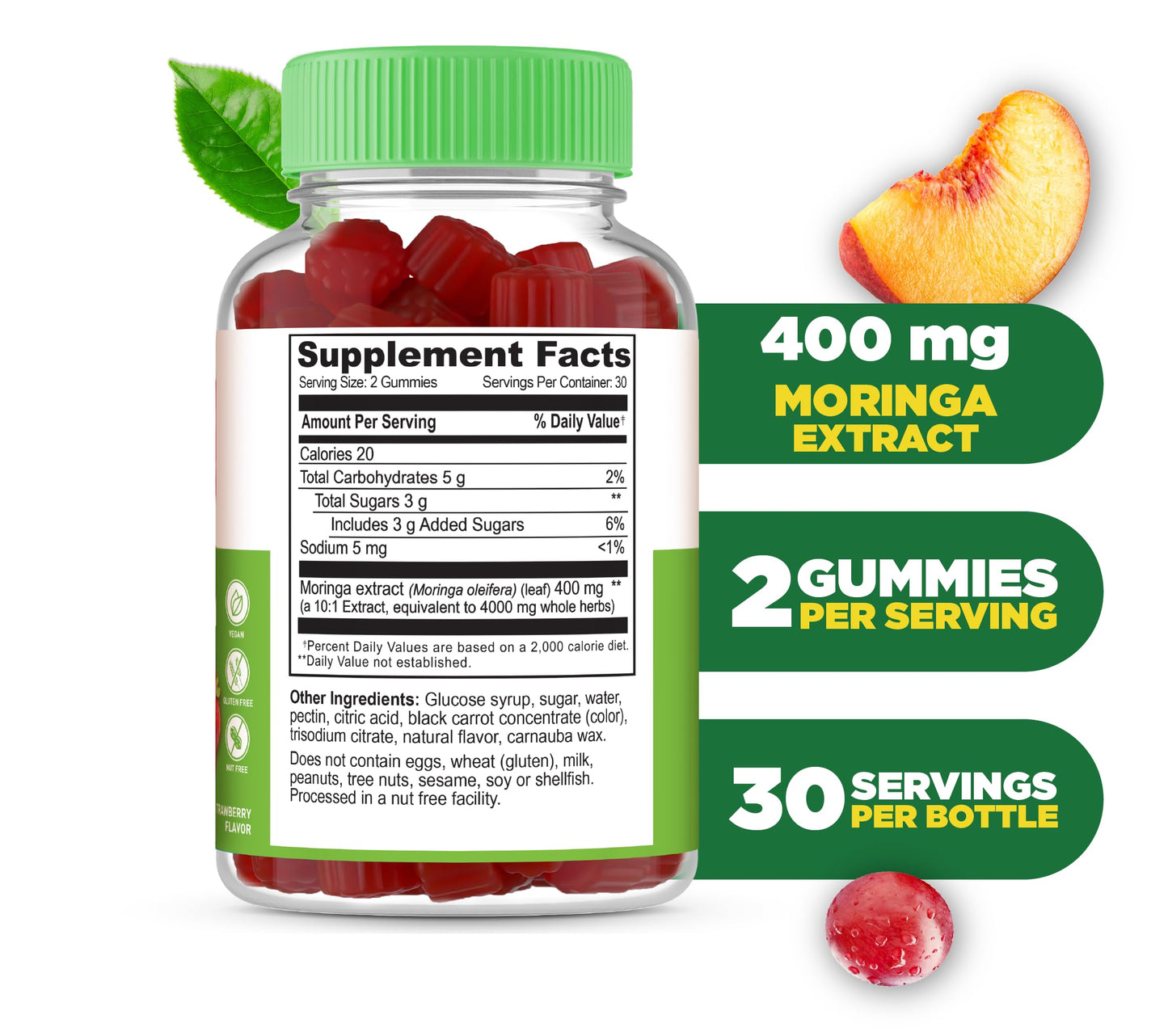 Lifeable Moringa Gummies for Adults, 60 Gummies