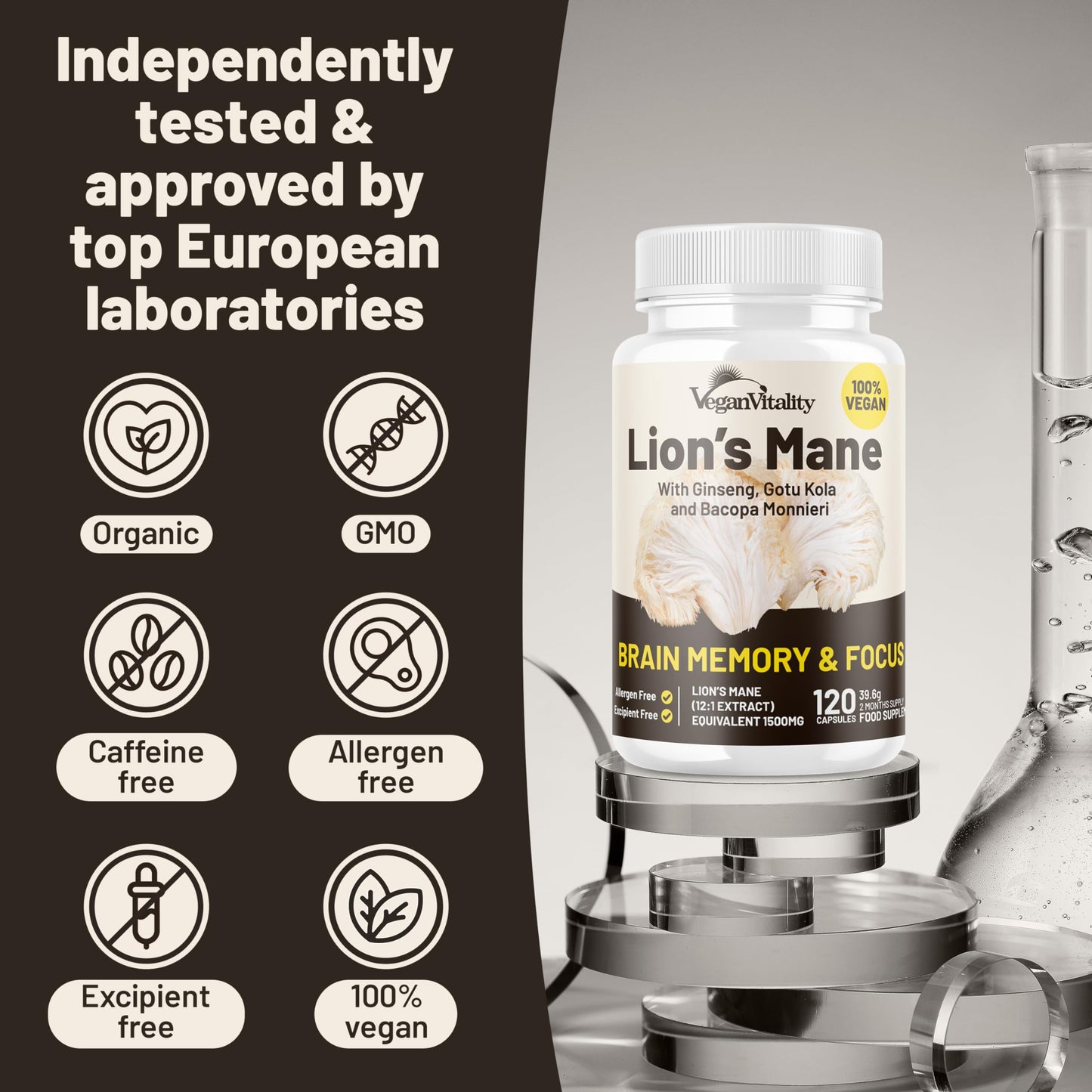 Vegan Vitality Lions Mane Mushroom Extract Capsules 120 Capsules