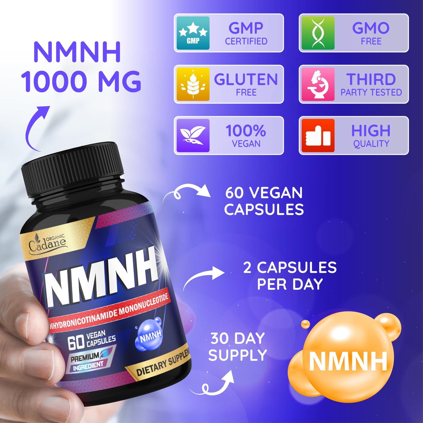 Organic Cadane NMNH Supplement, 60 Capsules