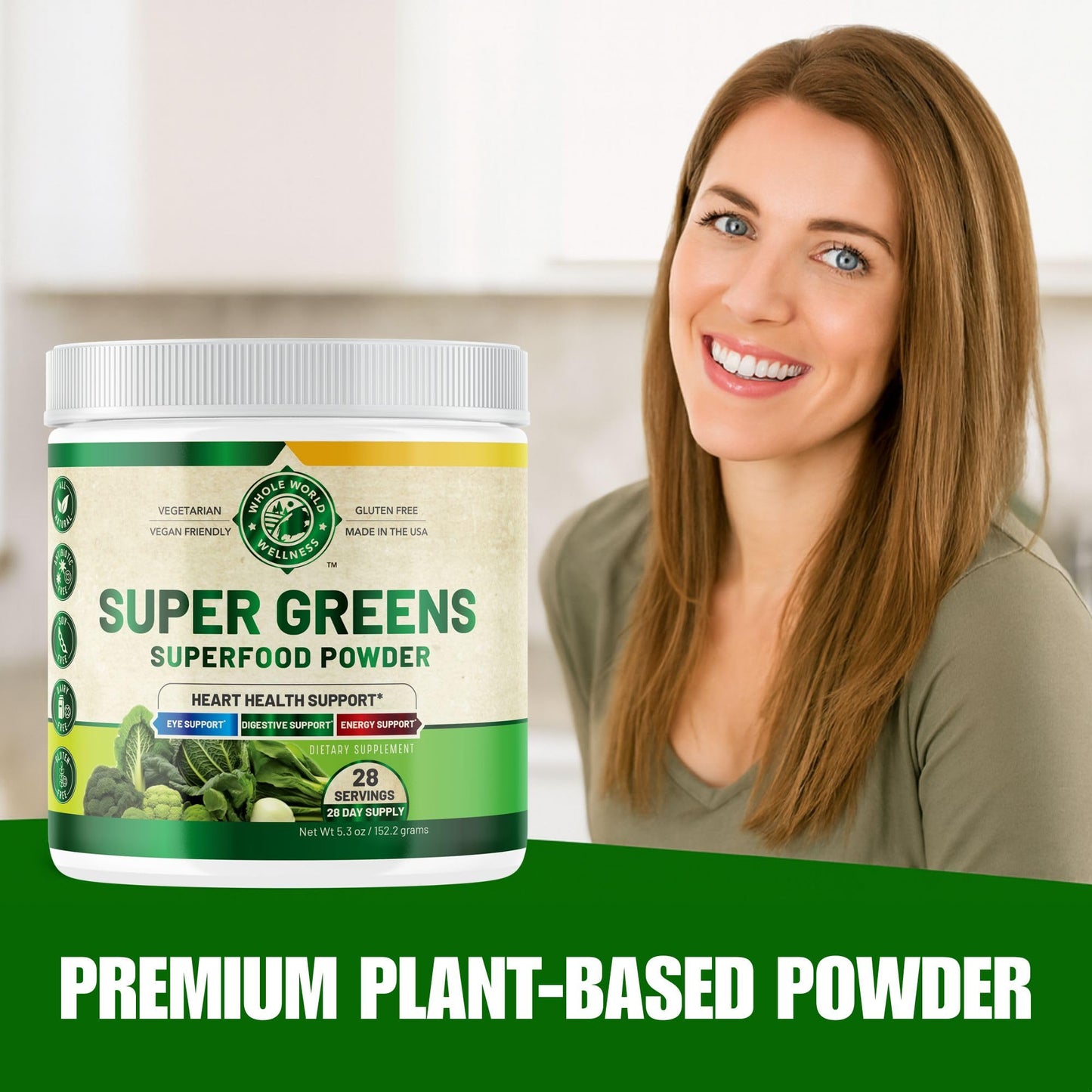 WHOLE WORLD WELLNESS Organic Super Greens Powder Citrus Punch 5.3 Ounce