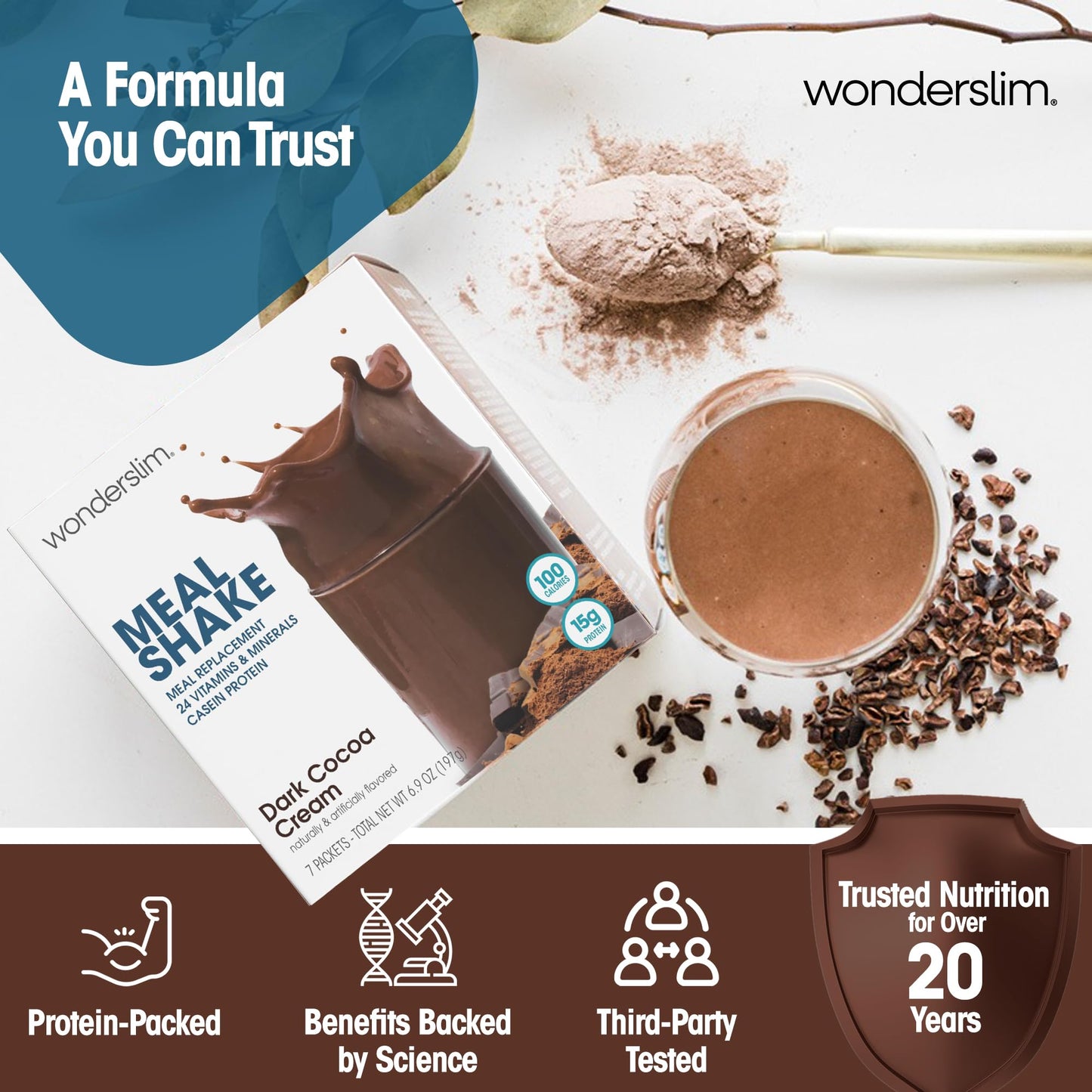 WonderSlim Protein Meal Replacement Shake Powder Dark Cocoa Cream