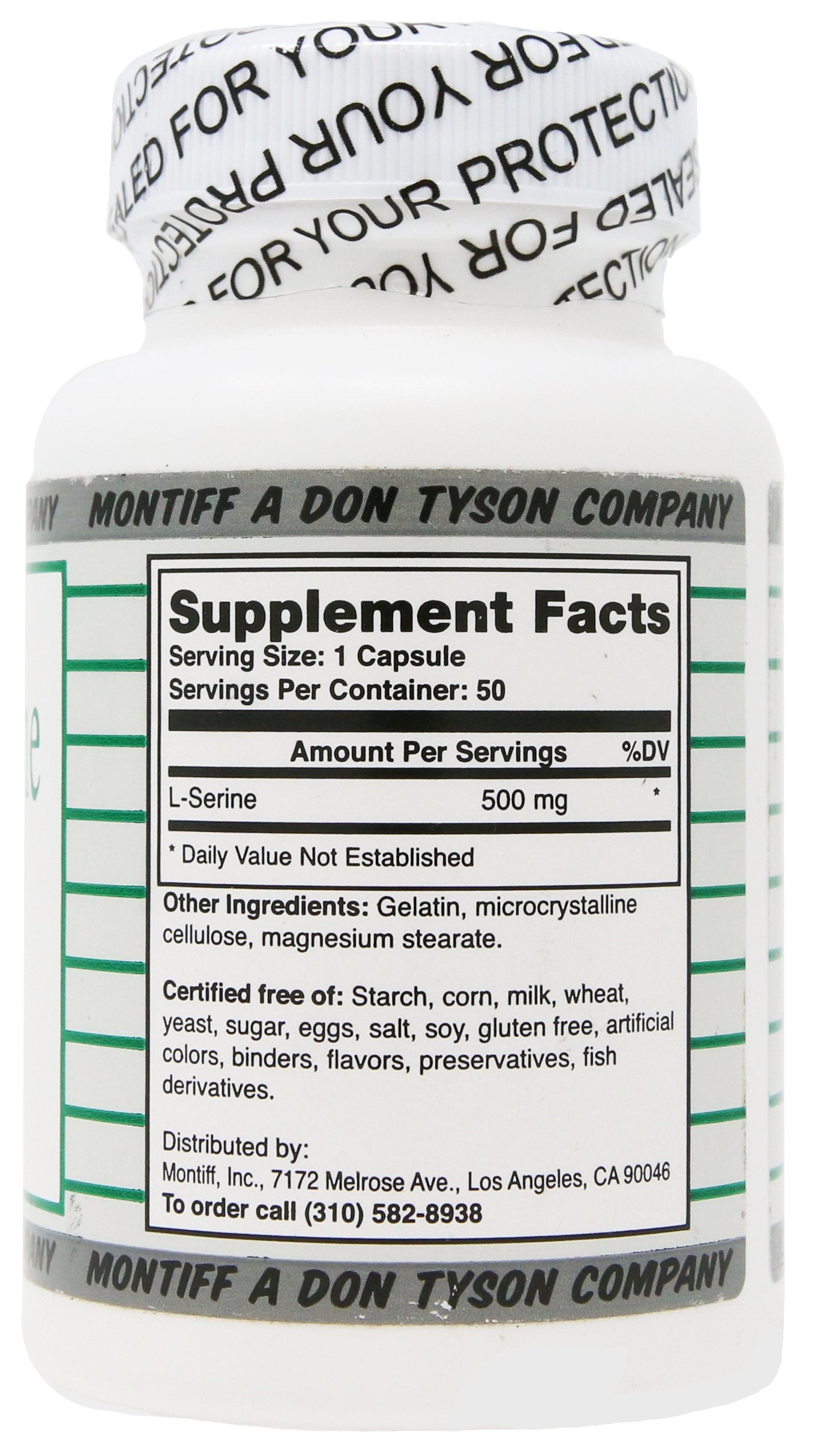 Montiff Pure L-Serine 500 mg Capsules, 50 Count