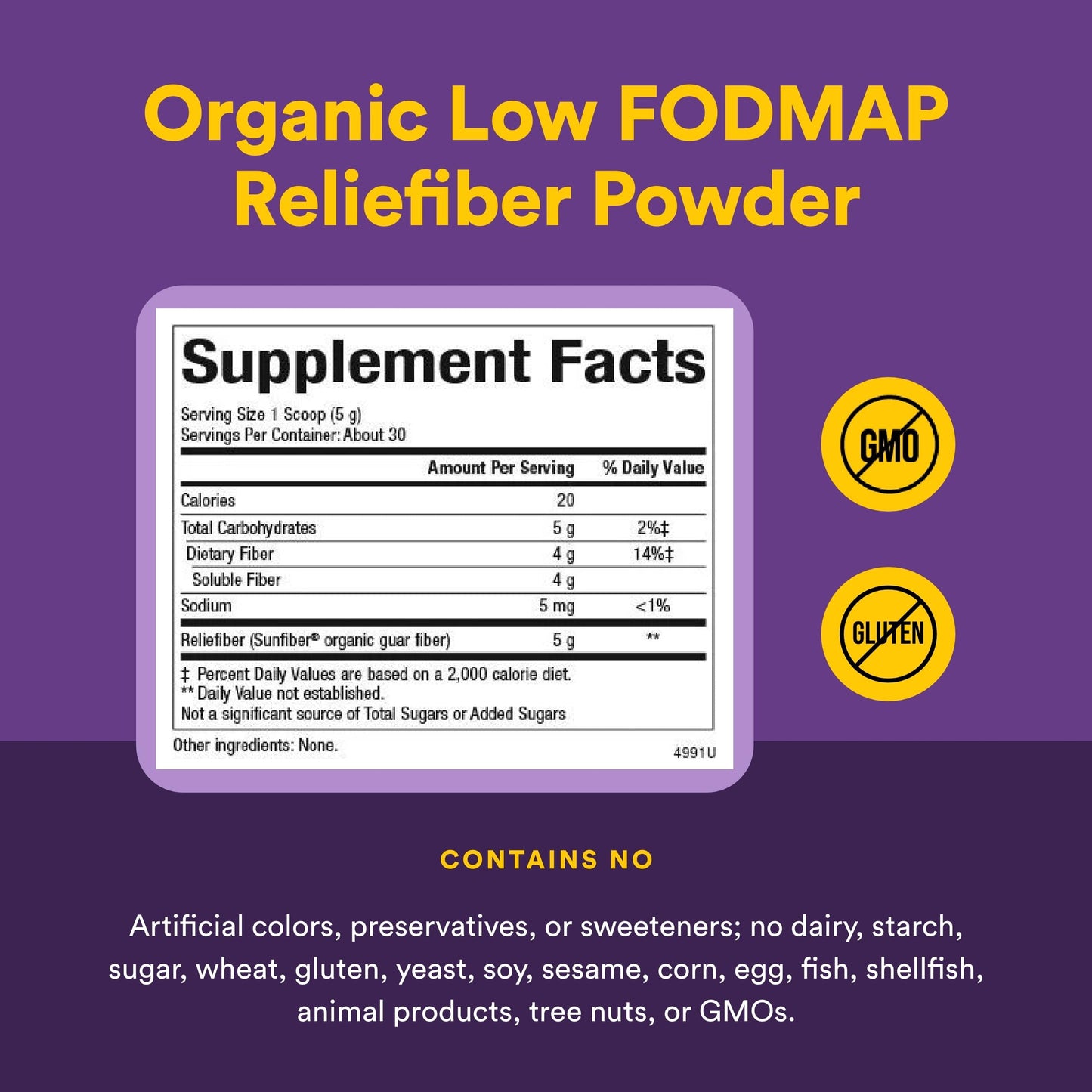 Natural Factors Organic Low FODMAP Reliefiber Powder 5.3 Ounce