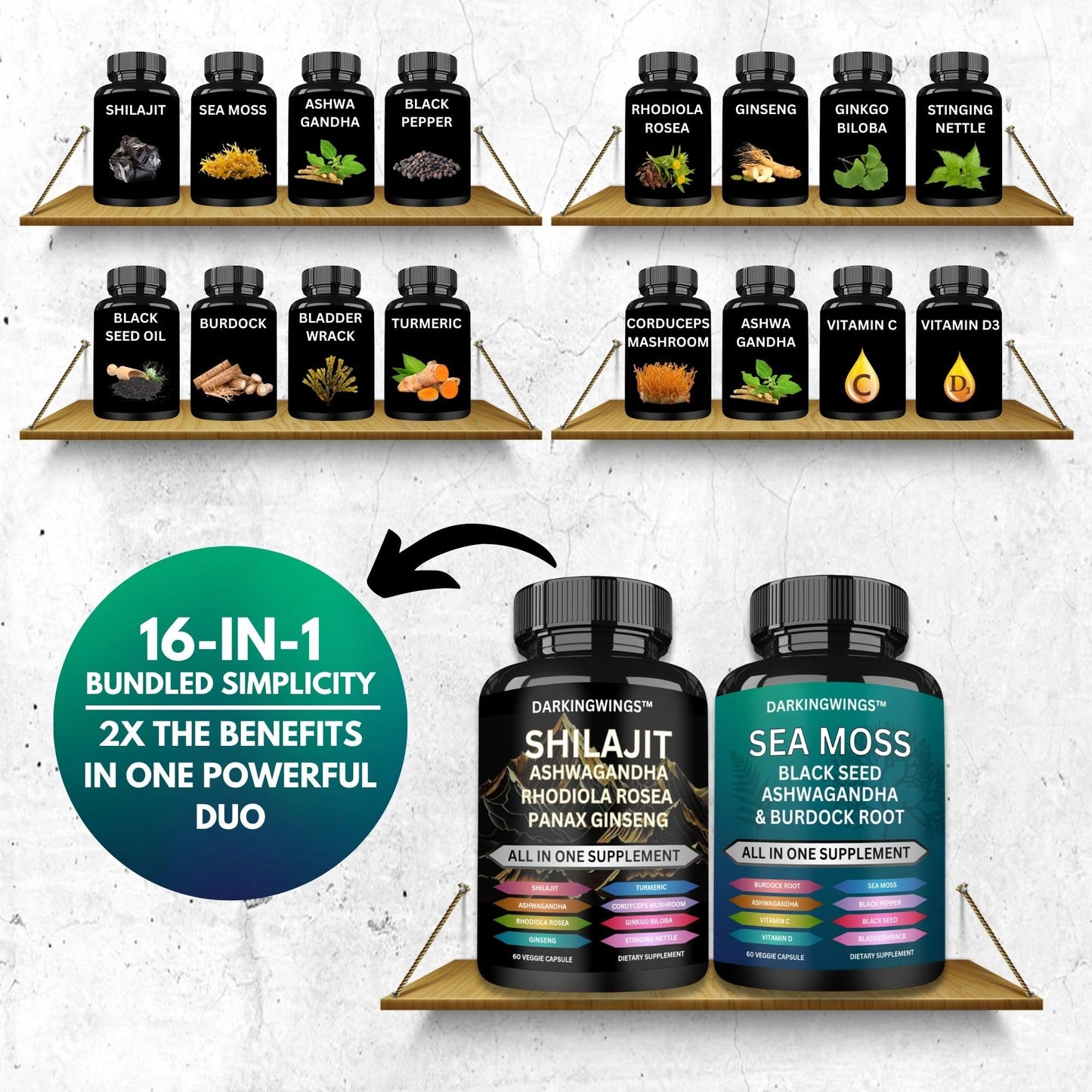 Darkingwings Shilajit and Sea Moss Combo Capsules, 60 Capsules