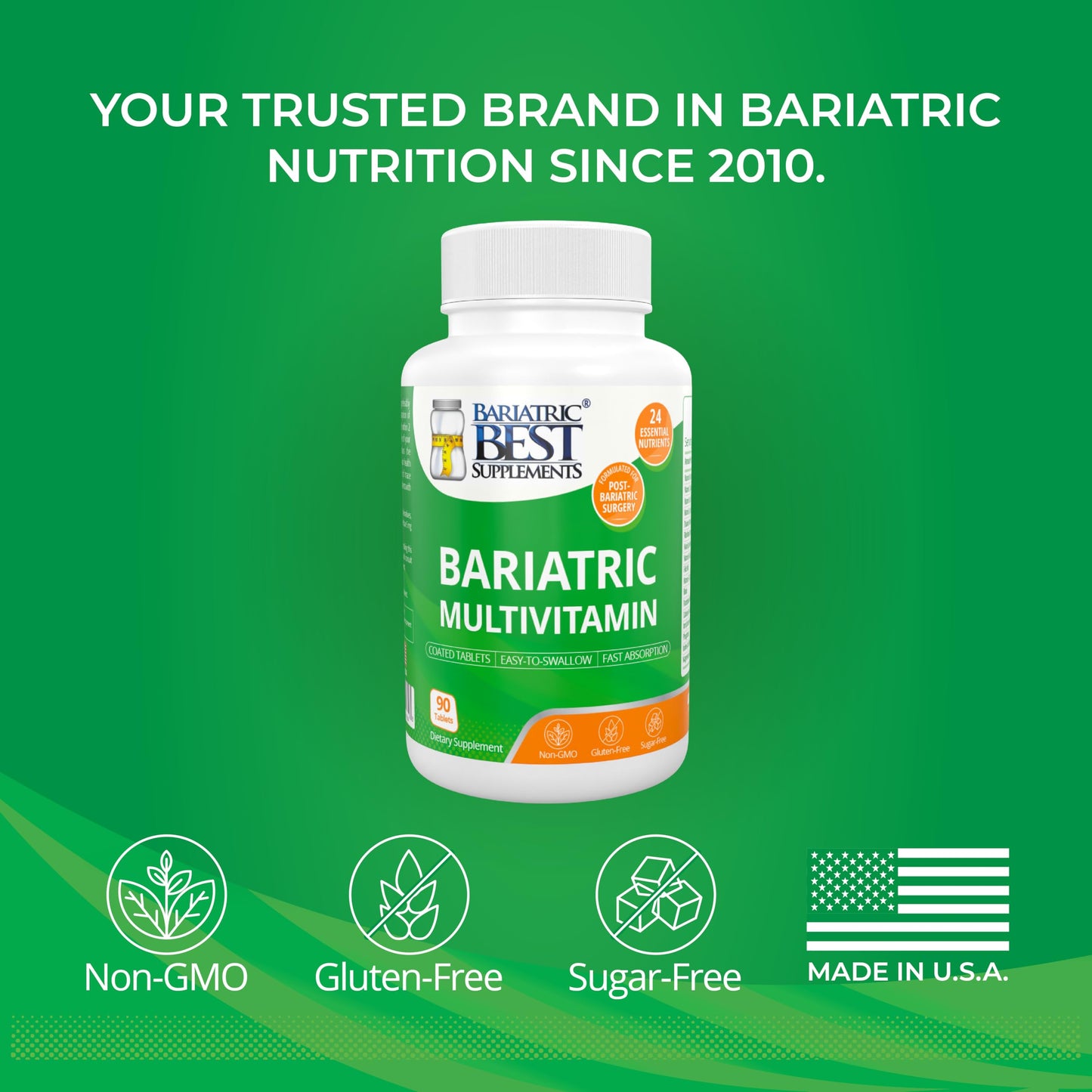 Bariatric Best Supplements Bariatric Multivitamin with Iron for Post-Gastric Bypass & Sleeve Surgery, 90 Tablets