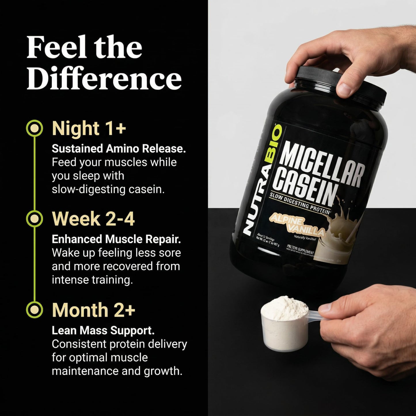 NutraBio Micellar Casein Protein Powder, 32 Servings, 2 lb