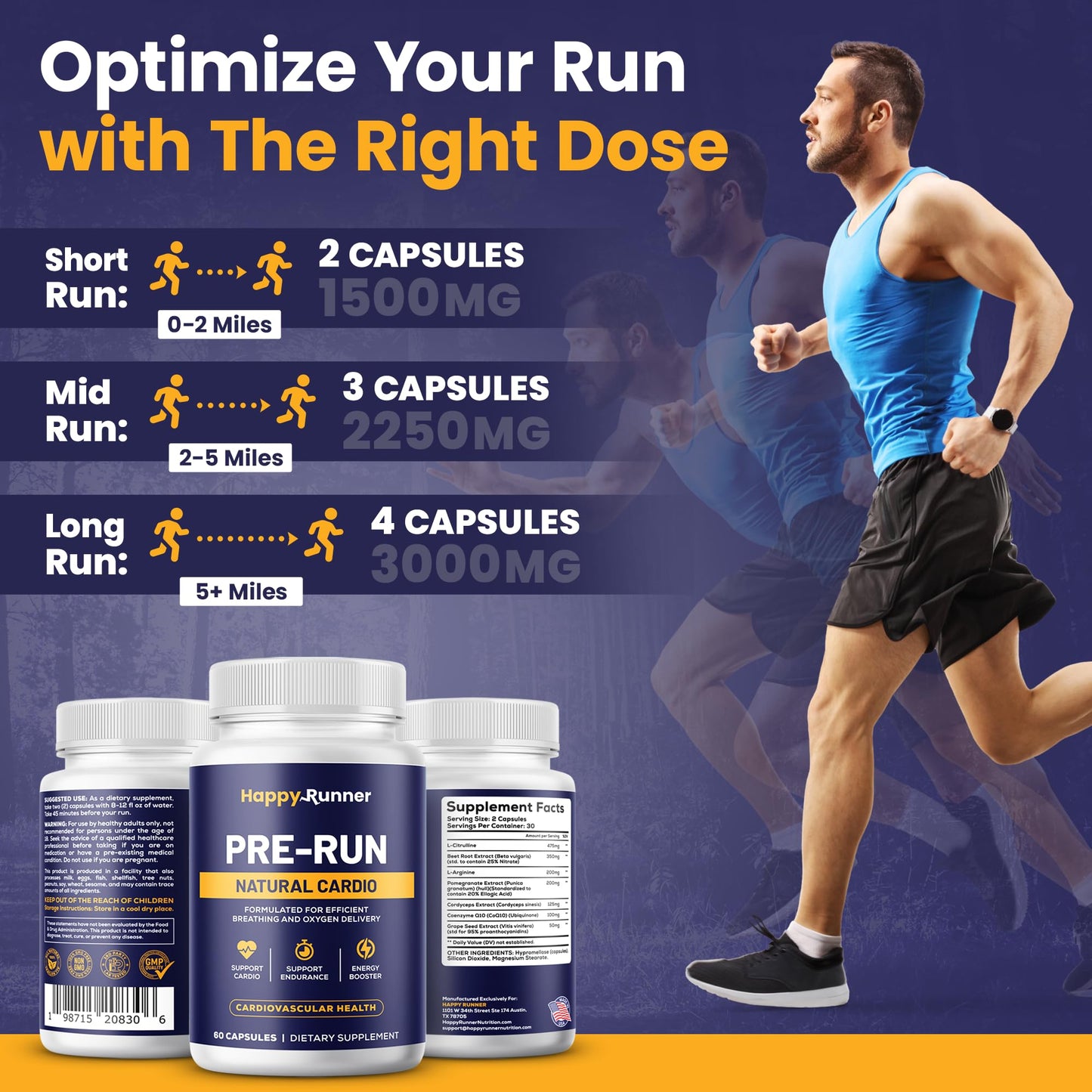 Happy Runner Pre-Run Capsule, 60 Capsules