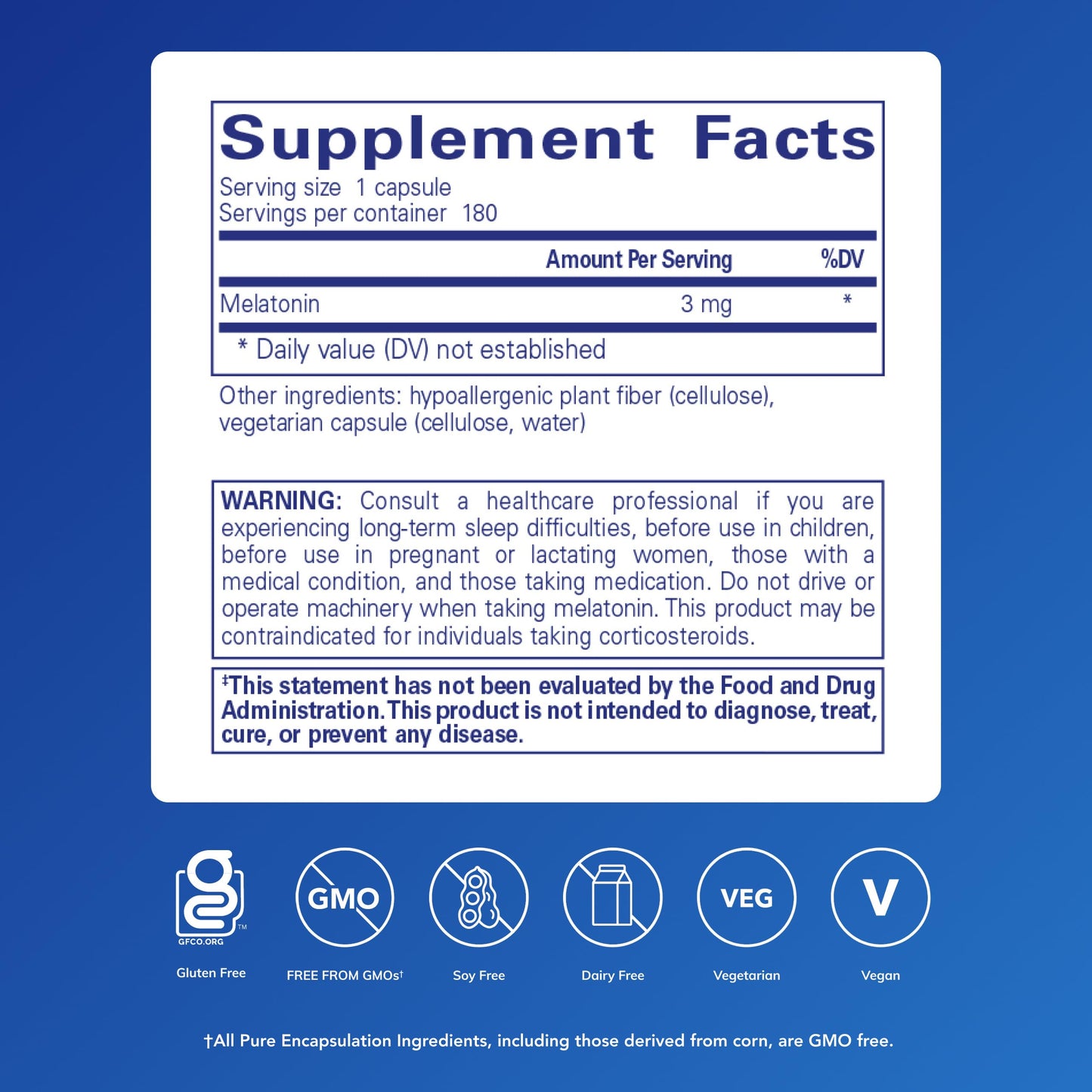 Pure Encapsulations Melatonin 3 mg Capsules, 180 Capsules