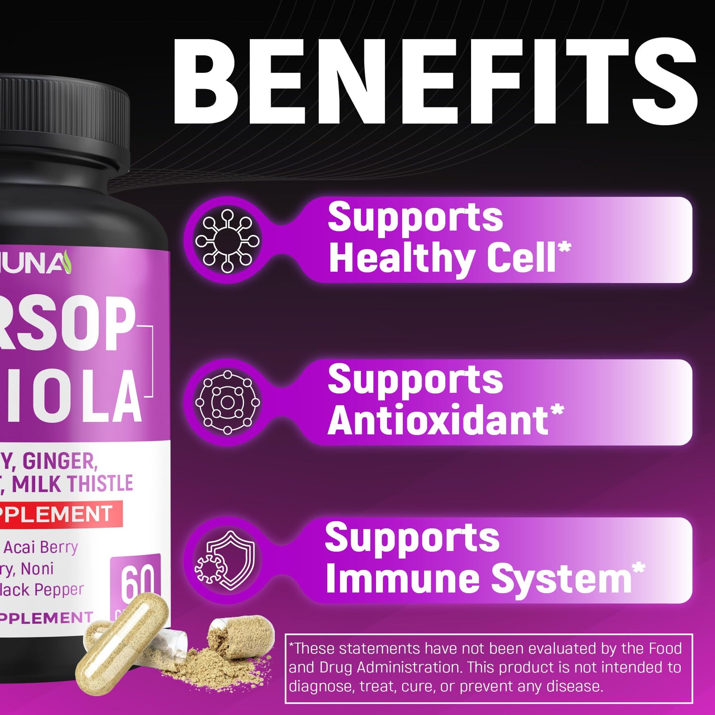 CIVIMUNA Soursop Graviola Capsules with Elderberry, Turmeric Curcumin 120 Capsules