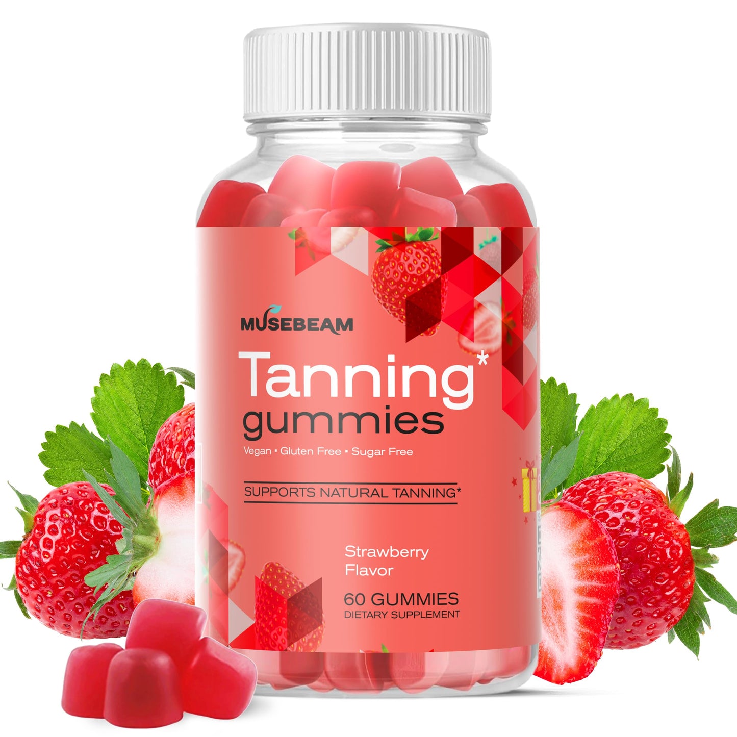 Musebeam Tanning Gummies for Women - Self-Tan Chews, Sunless Tan Skin Health Glow Up, Sugar Free, Vegan, Beta Carotene, Astaxanthin & Lycopene, 60 Gummies