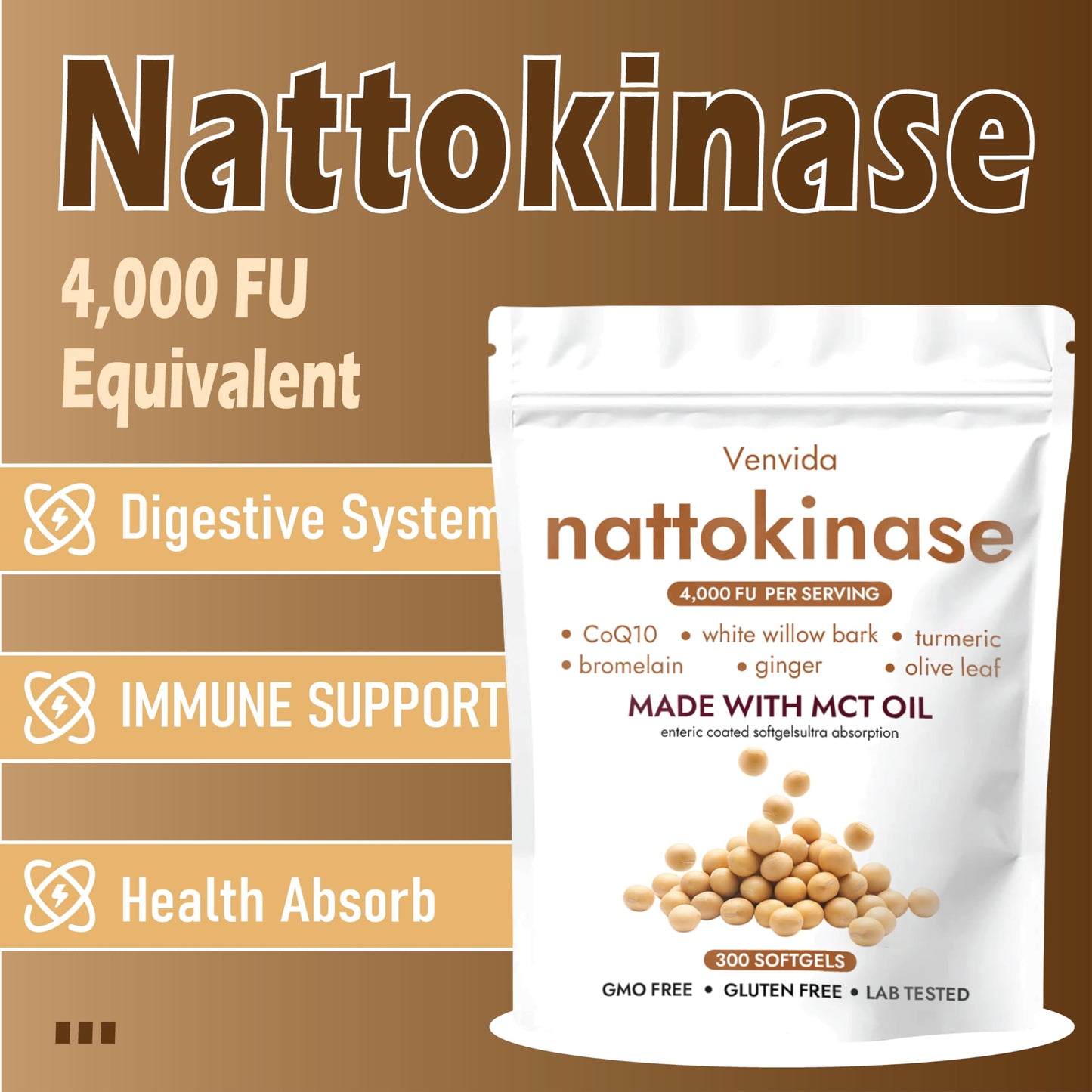 EILTEAU Corvael Nattokinase 4,000 FU 7-in-1 Supplement Softgels 300