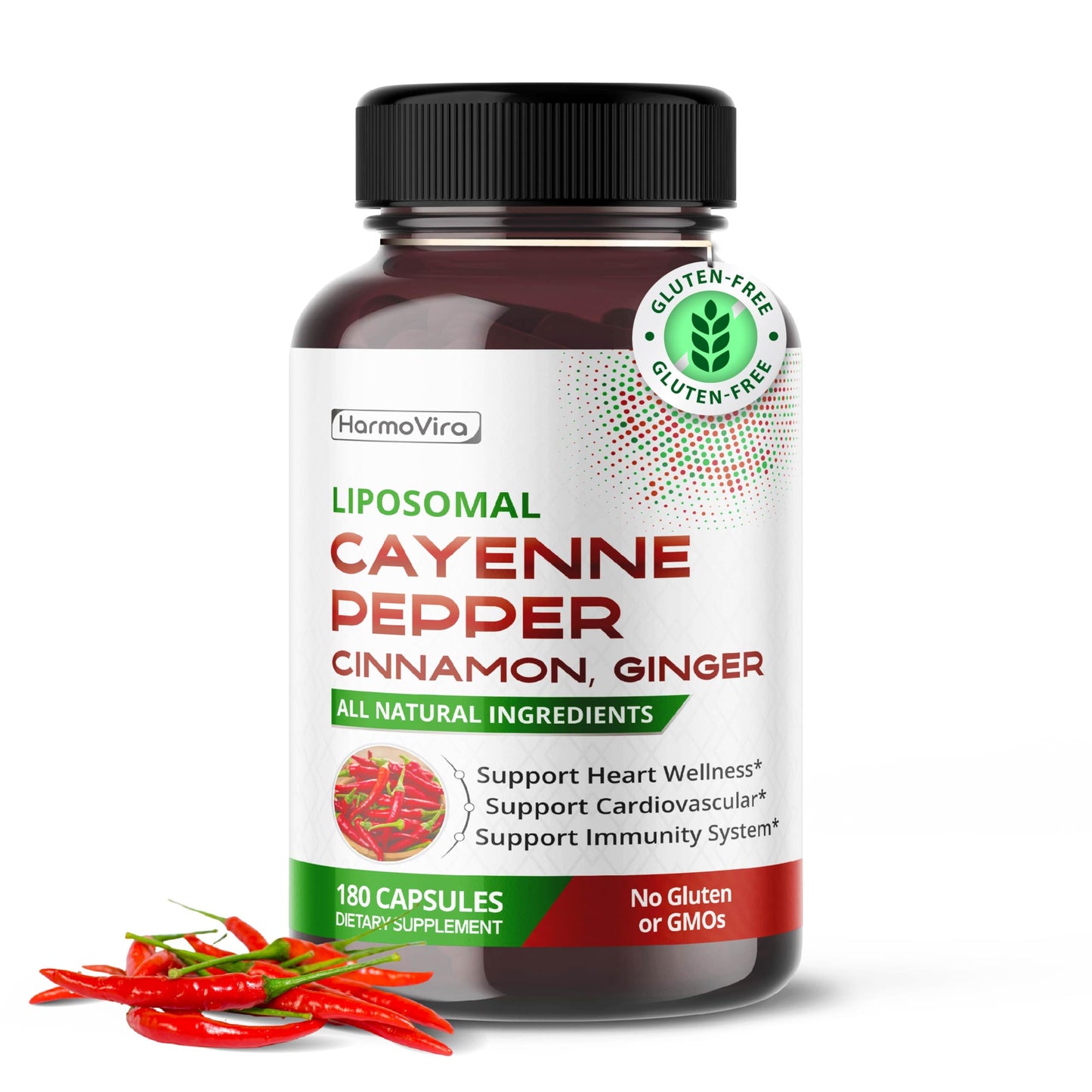 HarmoVira Liposomal Cayenne Pepper Cinnamon Ginger Capsule, 180 Count