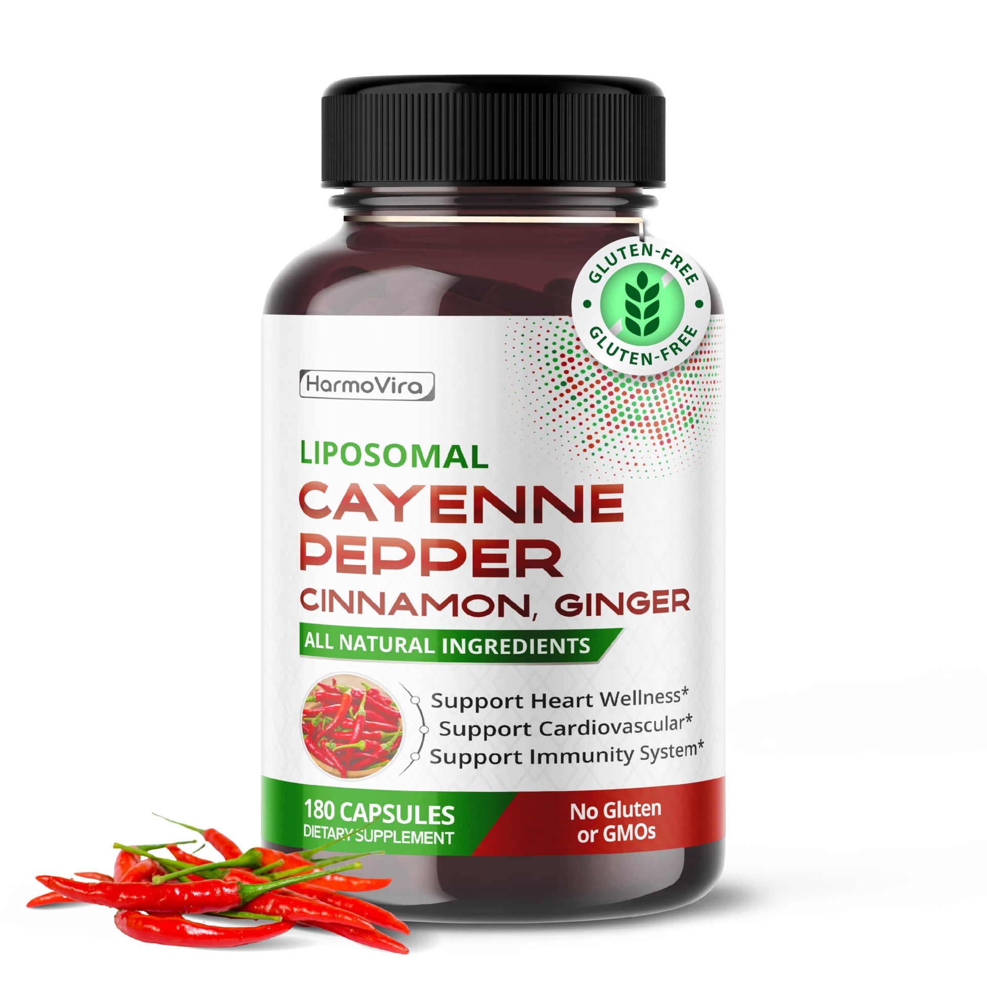 HarmoVira Liposomal Cayenne Pepper Cinnamon Ginger Capsule, 180 Count