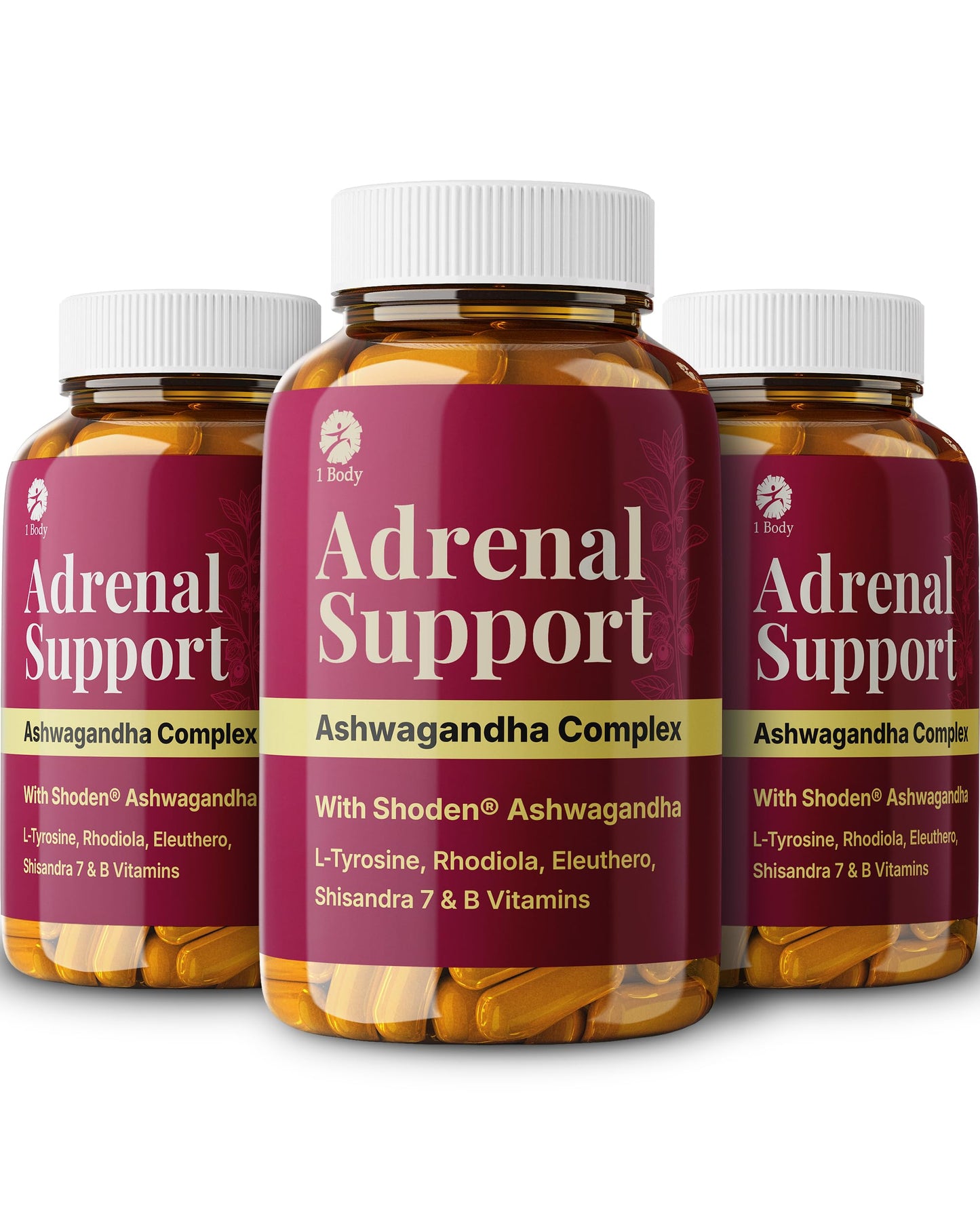 1 Body Adrenal Support Complex with Ashwagandha & Adaptogens Capsules, 180 Count