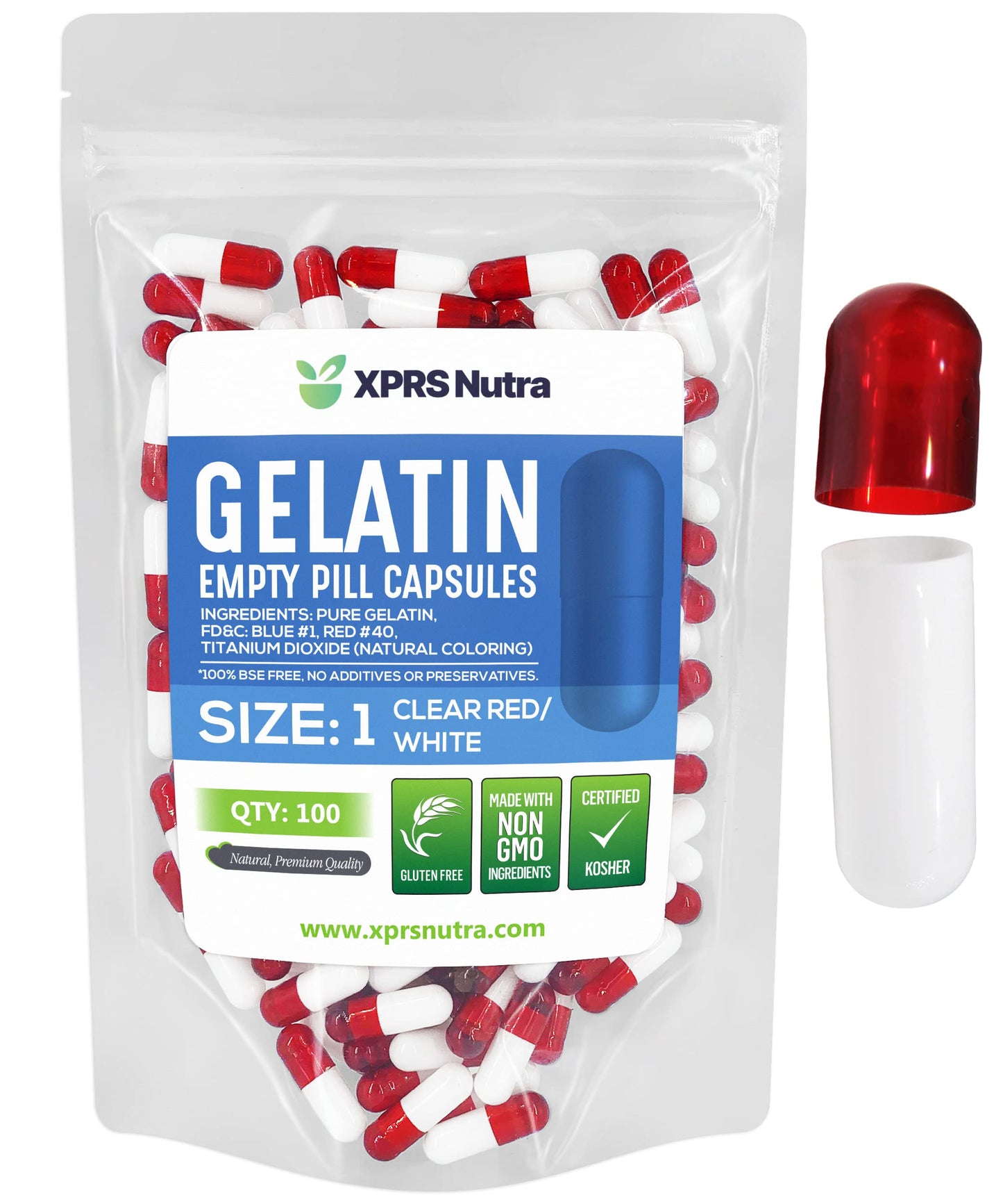 XPRS Nutra Empty Gelatin Capsules Size 1, 100 Count