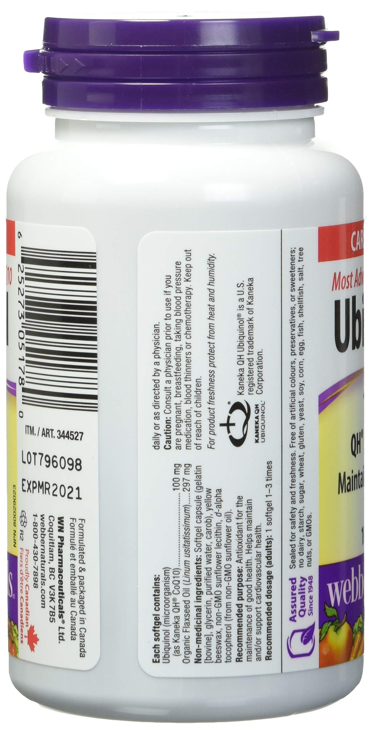 Webber Naturals Ubiquinol 100mg QH Active CoQ10 Softgels, 100 Softgels