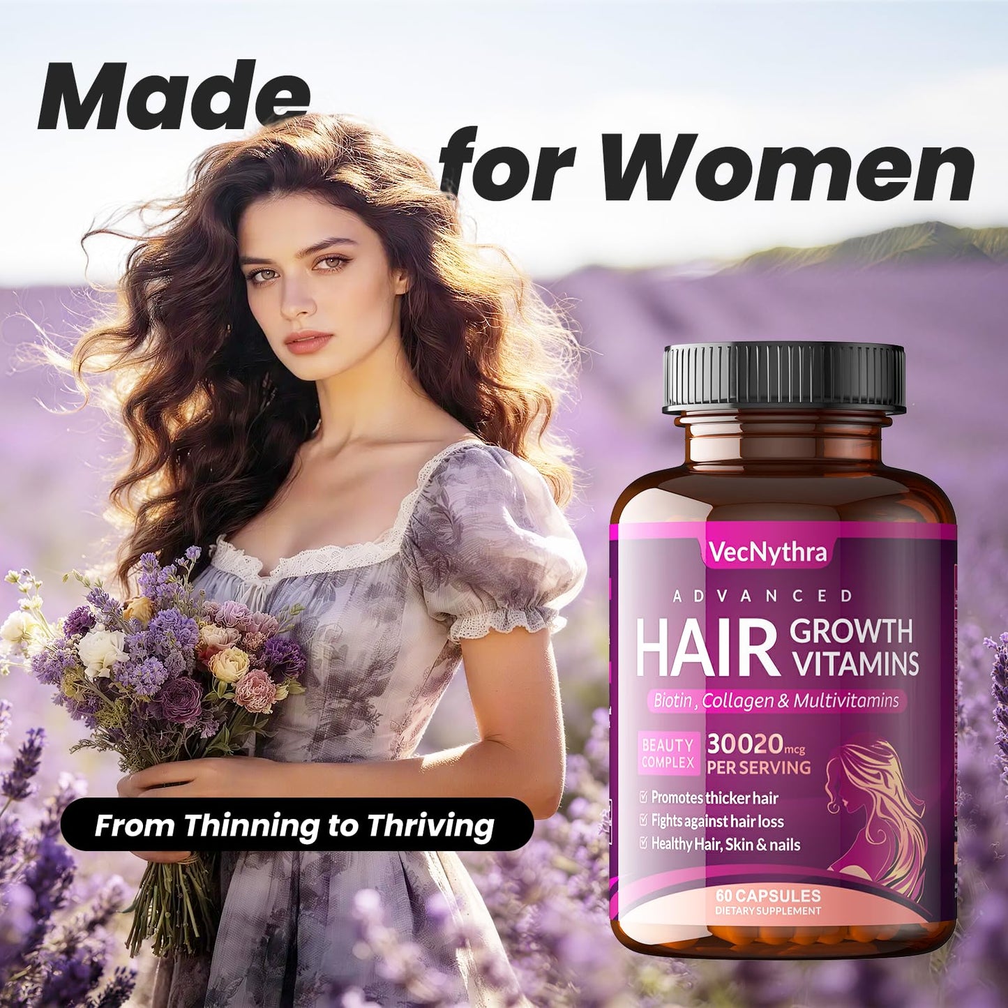 PUPCA Biotin Hair Growth Capsules, 60 Count