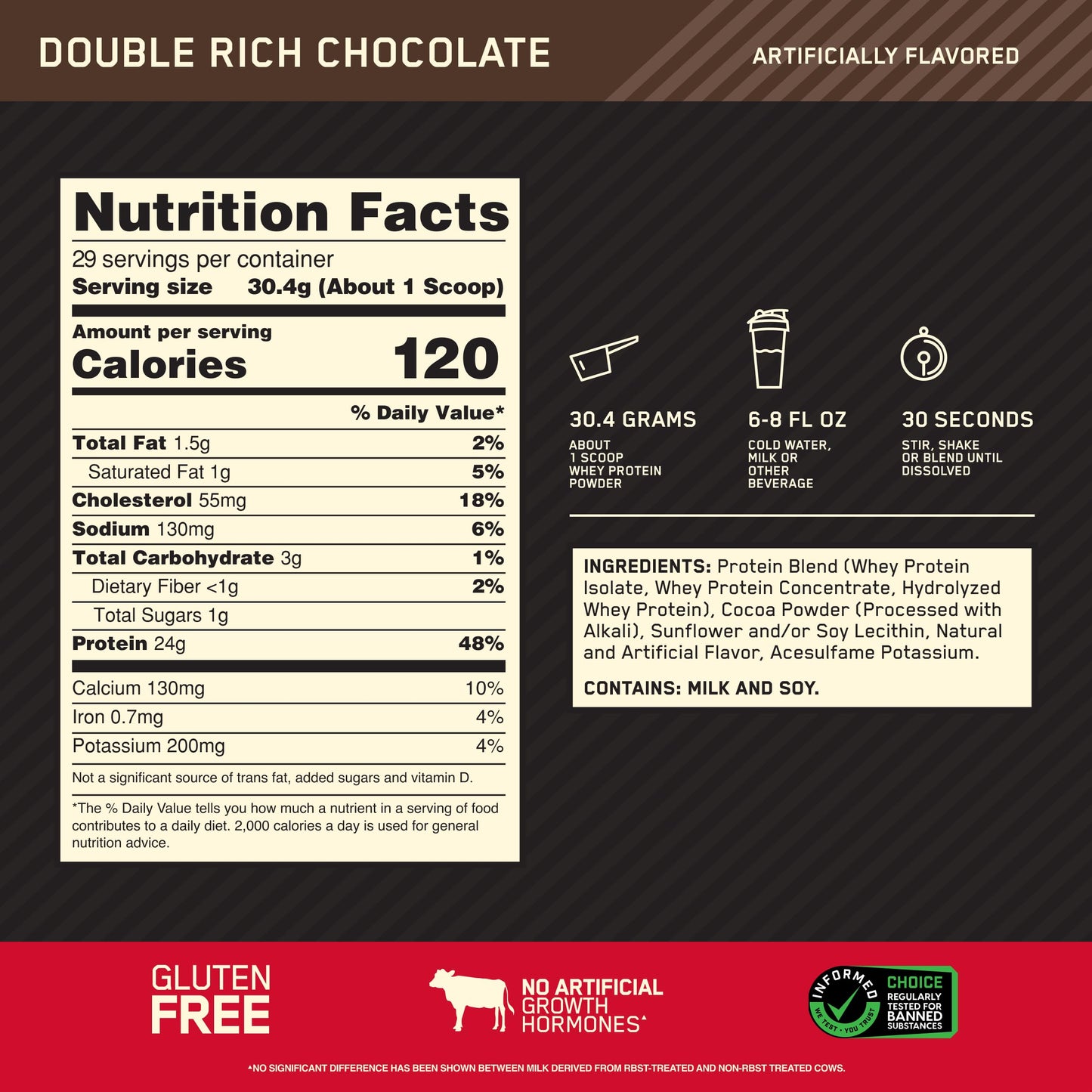 Optimum Nutrition Gold Standard 100% Whey Protein Isolate Powder, Double Rich Chocolate, 2 Lbs