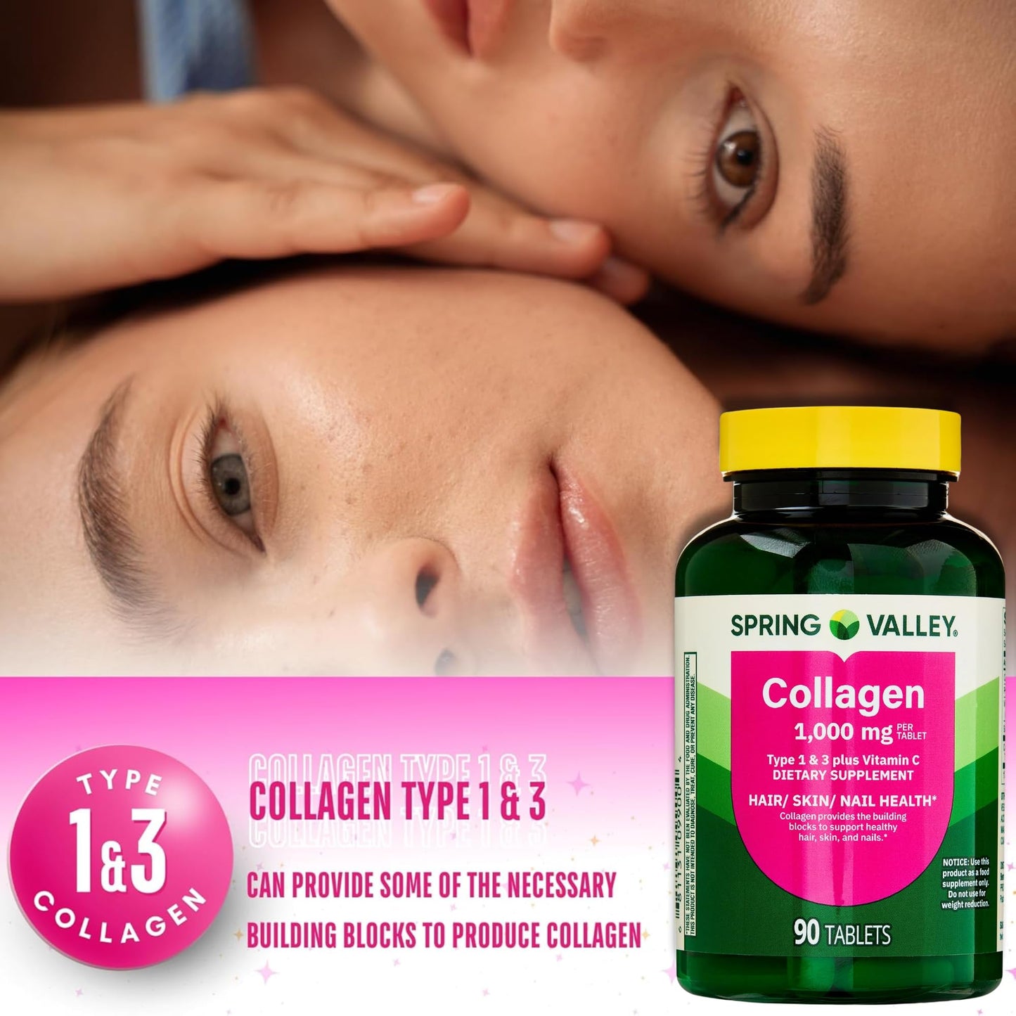 Ravazzi Collagen Type 1 & 3 Plus Vitamin C Hair Skin Nails Health Dietary Supplement Tablets, 90 Count