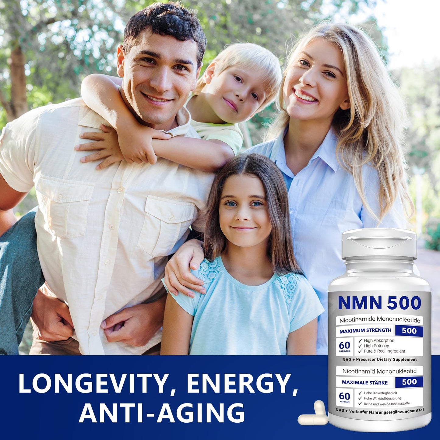 CFUKING NMN 500mg Nicotinamide Mononucleotide Veggie Capsules, 60 Capsules