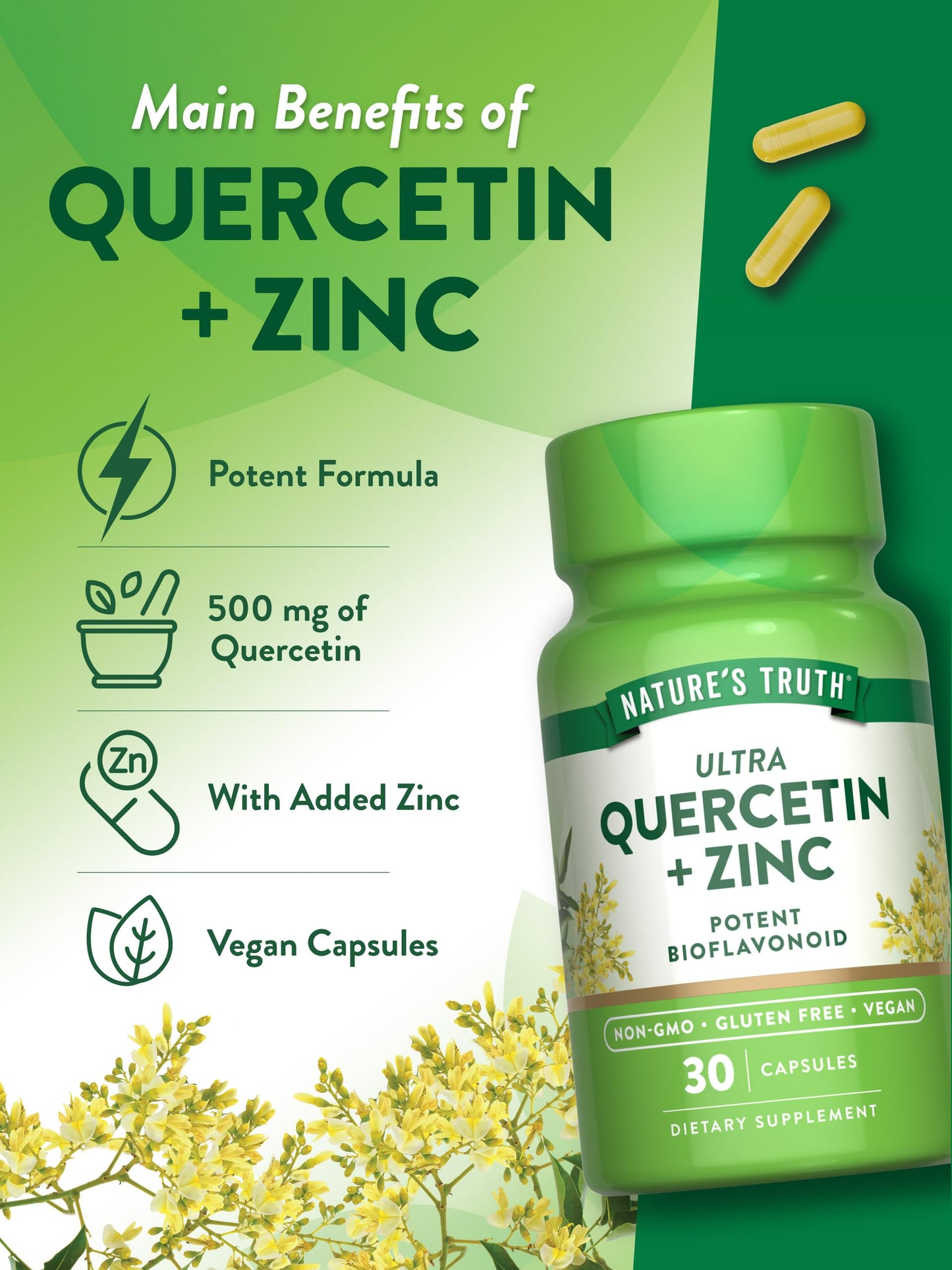 Nature's Truth Quercetin with Zinc Capsules 30