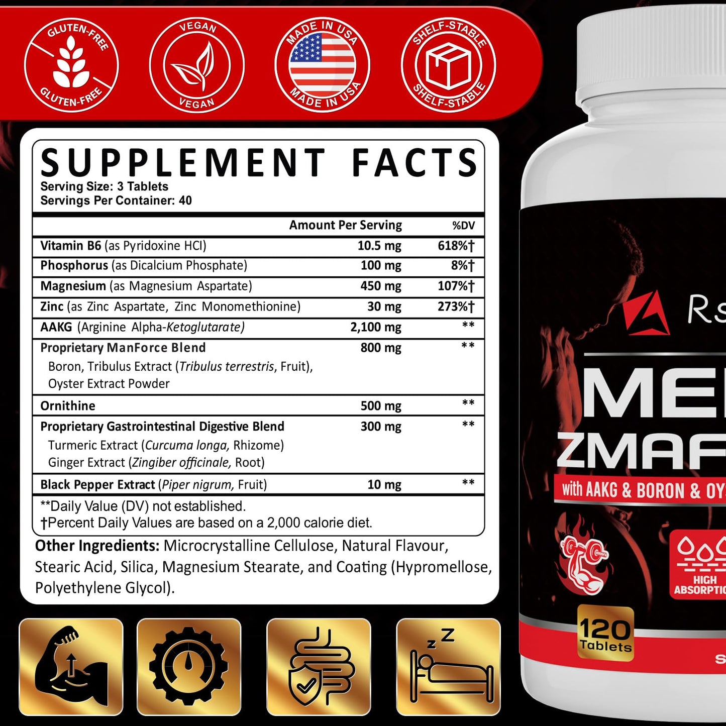 Rsferou ZMAFORCE Male Enhancement Supplement Tablets, 120 Count