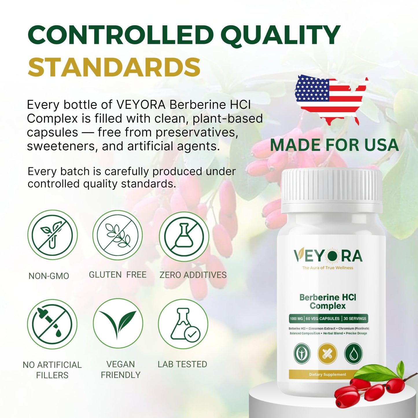 VEYORA Berberine HCl Complex 1000 mg, 60 Vegan Capsules