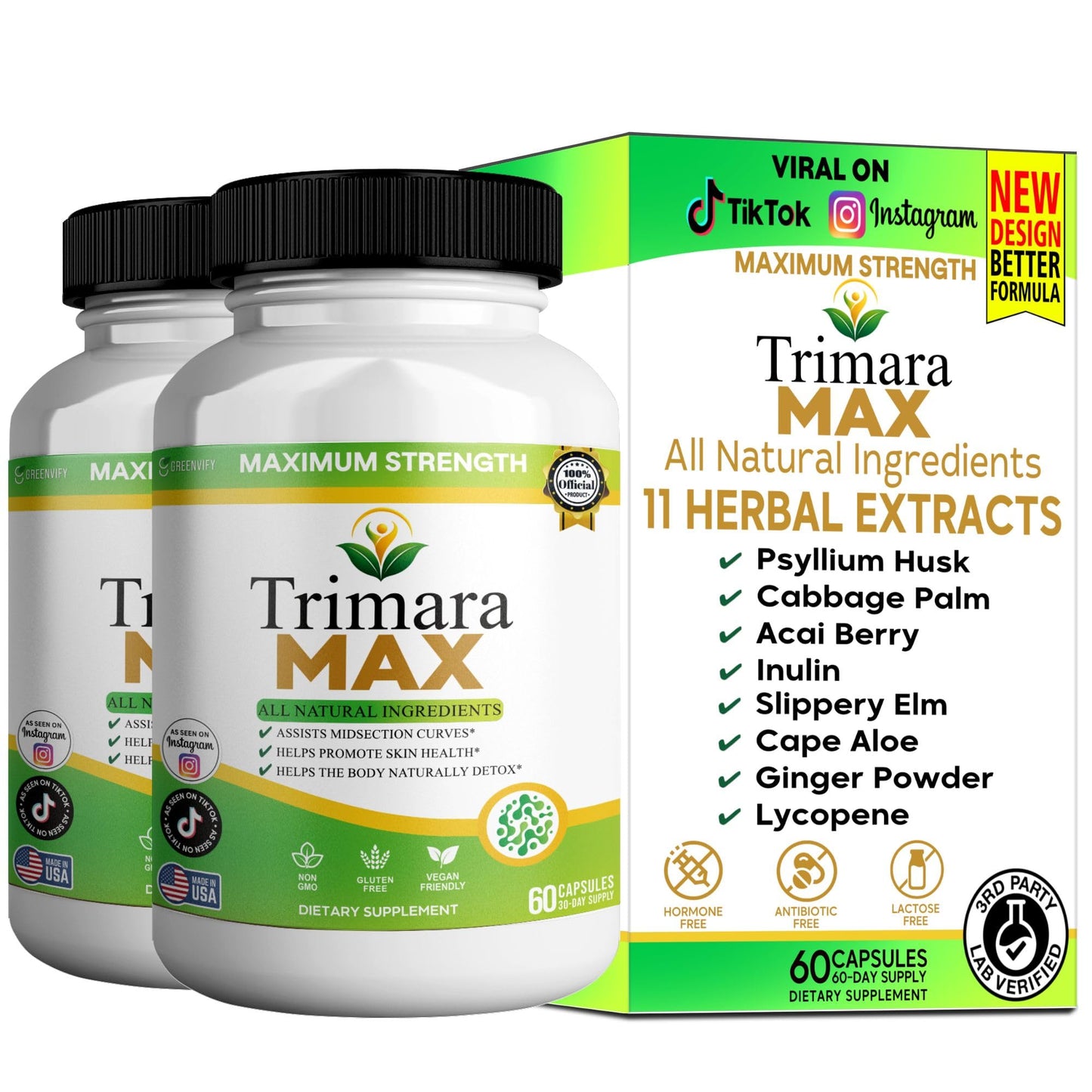 GREENVIFY Trimara Max Maximum Strength Natural Dietary Supplement Capsules, 60 Capsules