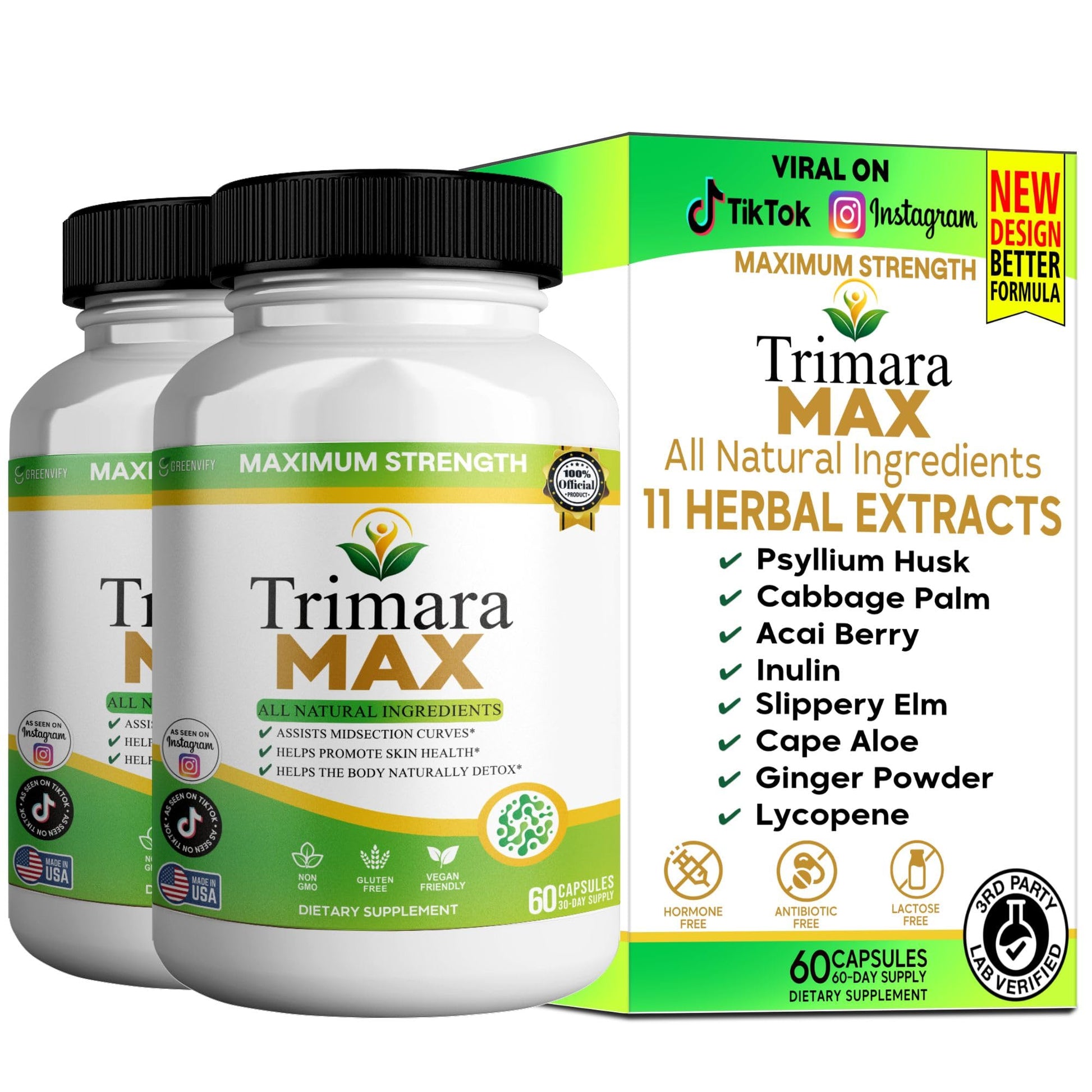 GREENVIFY Trimara Max Maximum Strength Natural Dietary Supplement Capsules, 60 Capsules