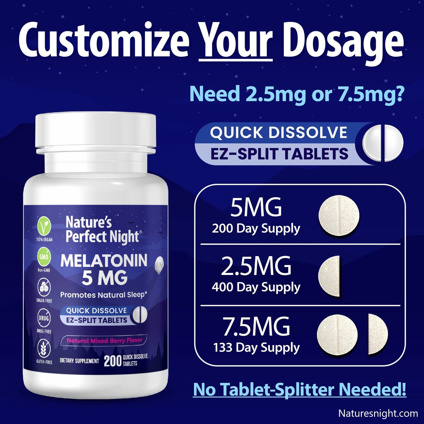 Nature's Perfect Night Melatonin 5mg Fast Dissolve Tablets, 200