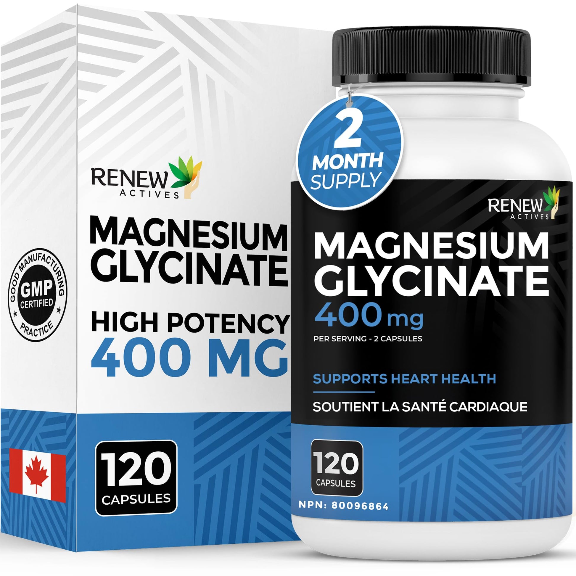 Renew Actives Magnesium Glycinate 400mg per 2 Capsules, 120 Capsules
