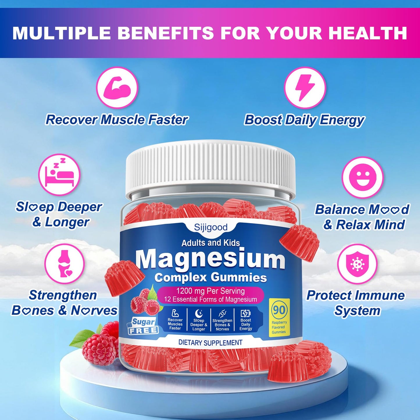 Sijigood Magnesium Complex Gummies with Ashwagandha, 90 Count